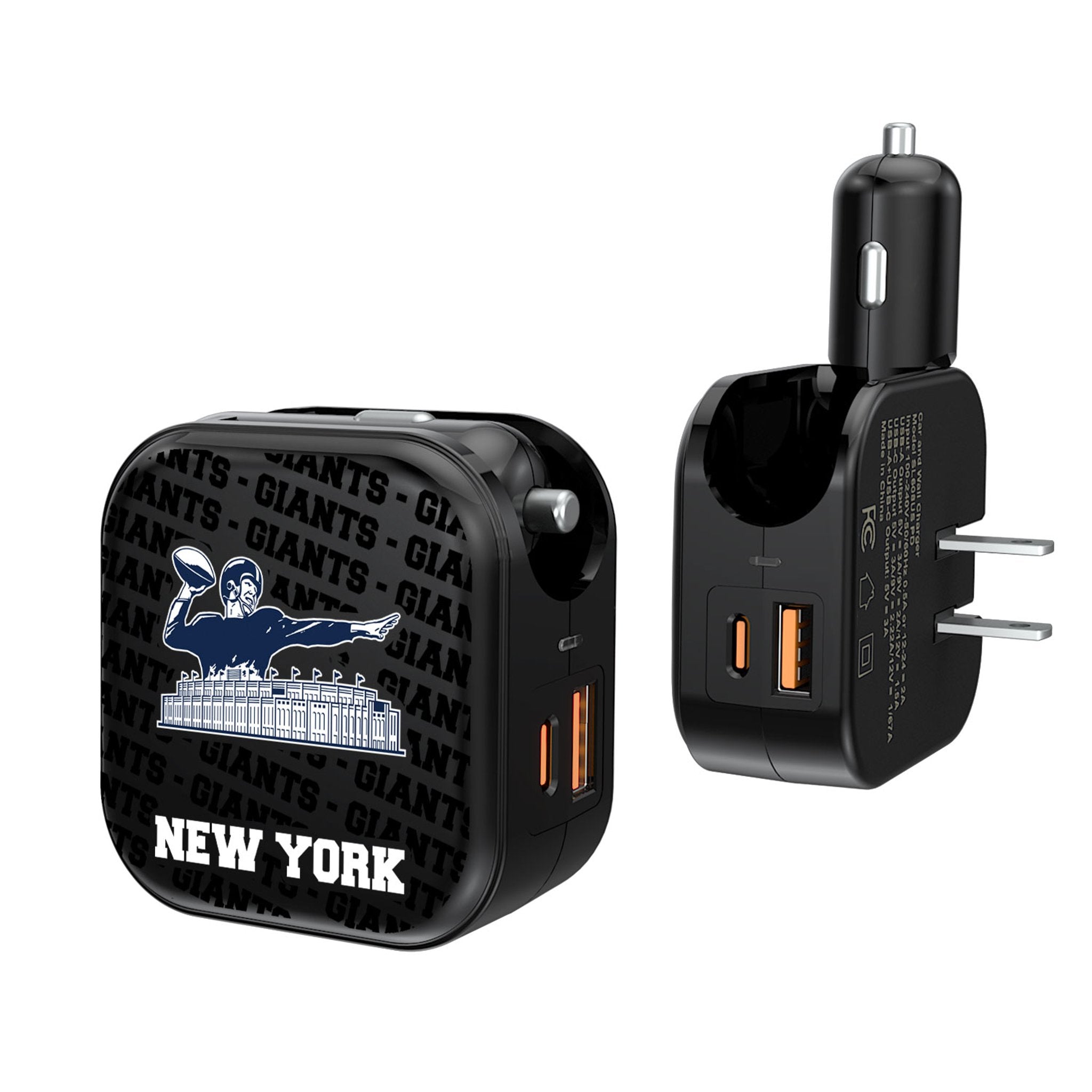 New York Giants 1960-1966 Historic Collection Text Backdrop 2 in 1 USB A/C Charger 1