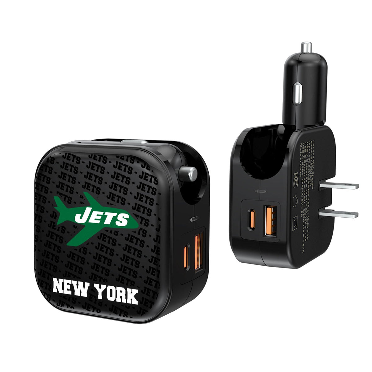 New York Jets 1963 Historic Collection Text Backdrop 2 in 1 USB A/C Charger 1