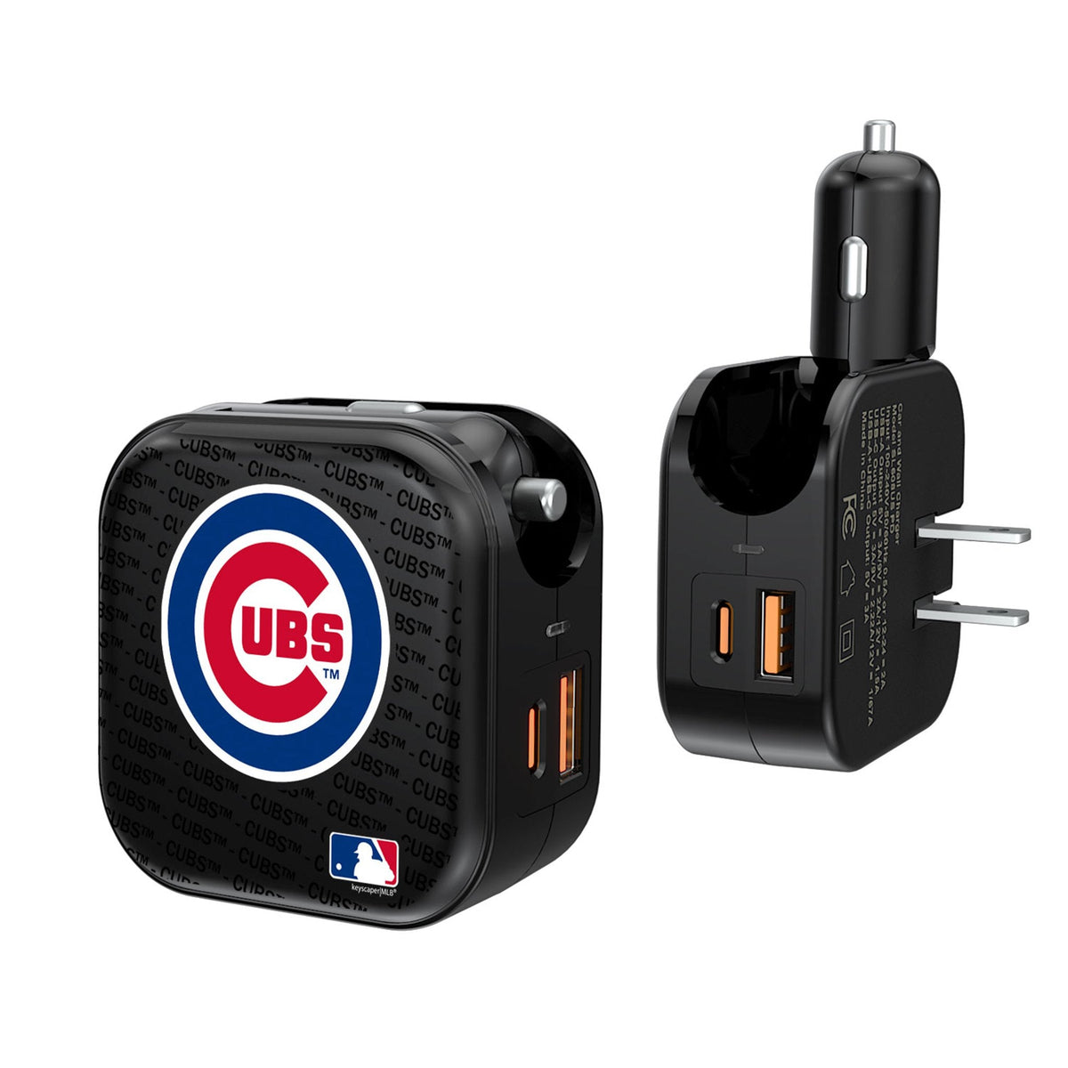 Chicago Cubs Text Backdrop 2 in 1 USB A/C Charger 1