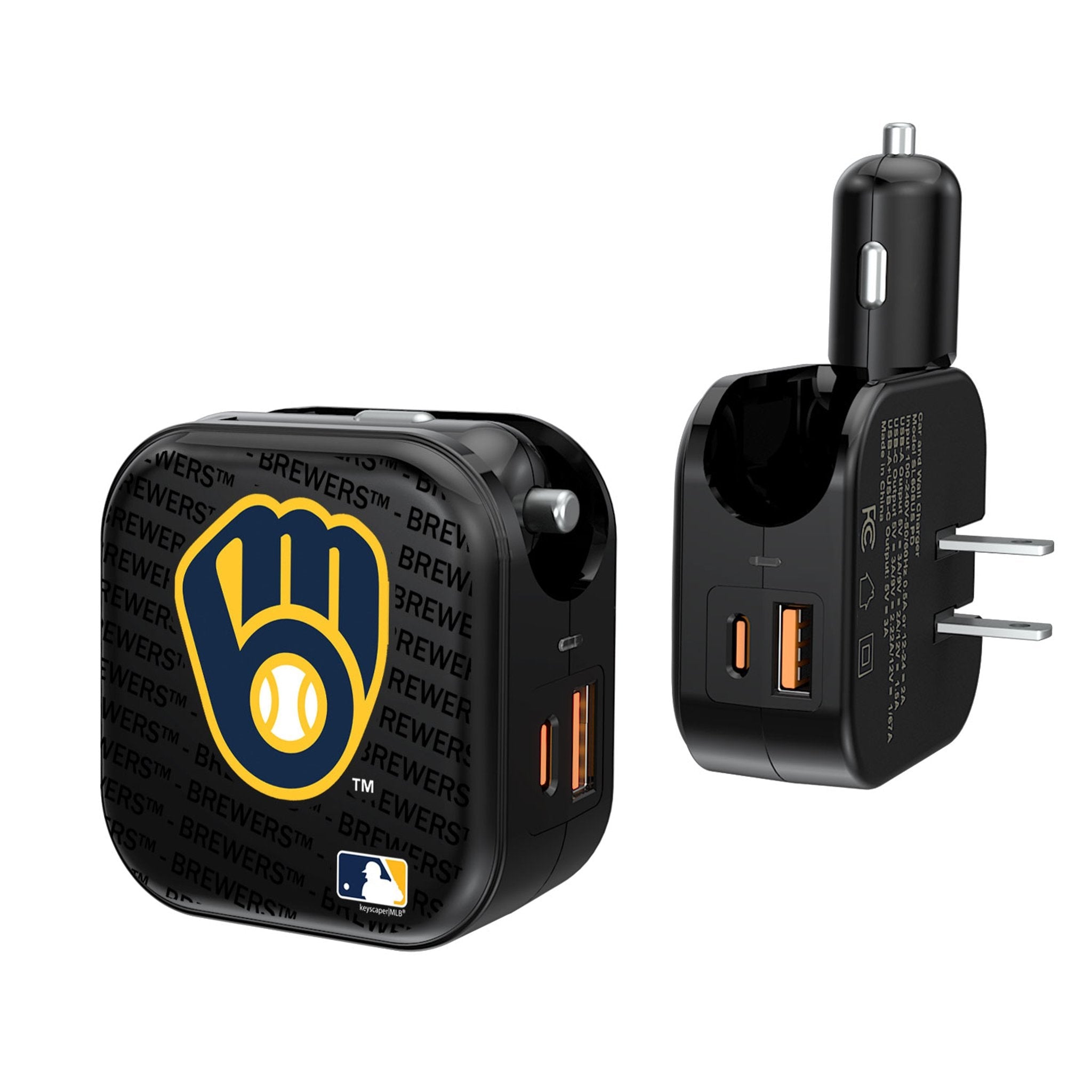 Milwaukee Brewers Text Backdrop 2 in 1 USB A/C Charger 1