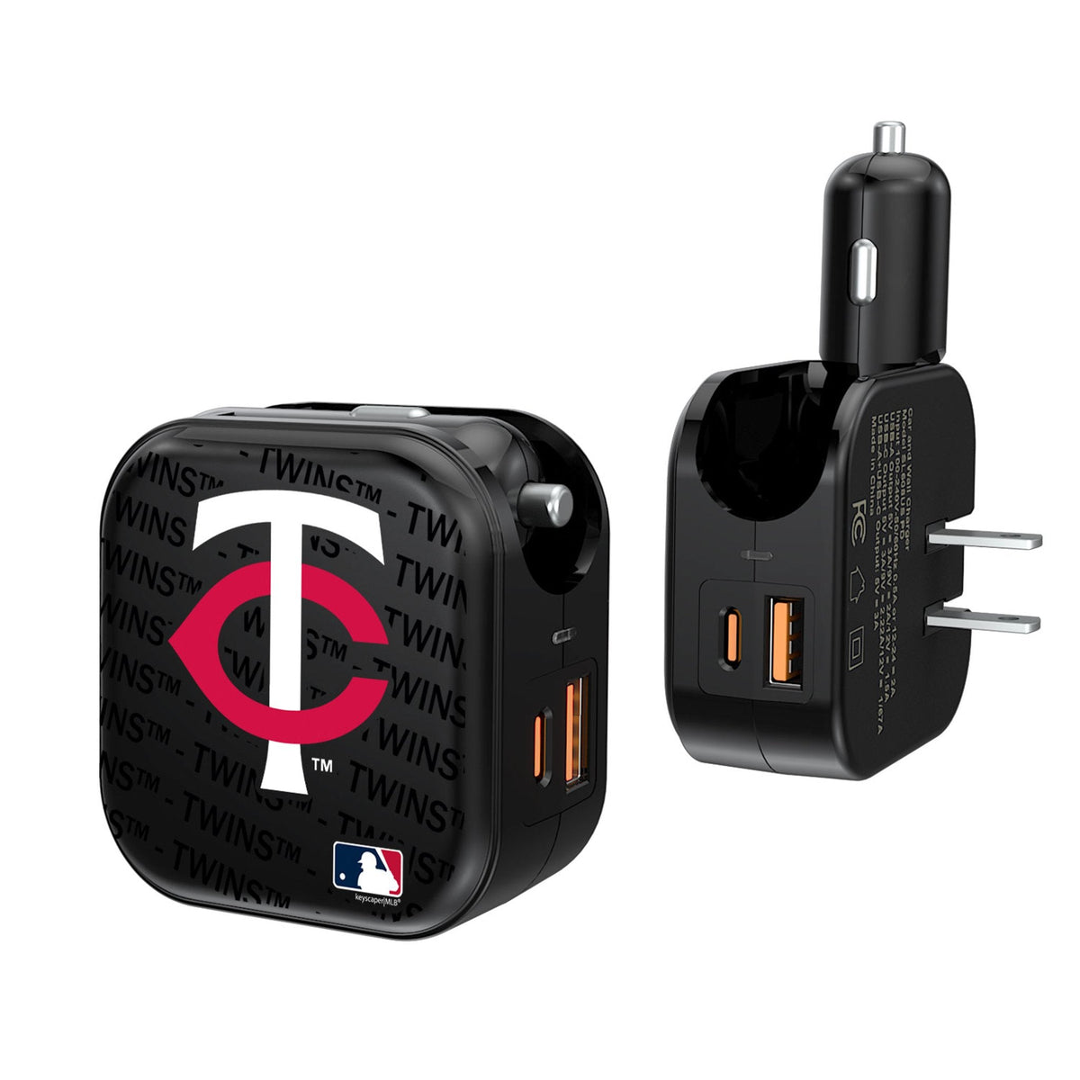 Minnesota Twins Text Backdrop 2 in 1 USB A/C Charger 1