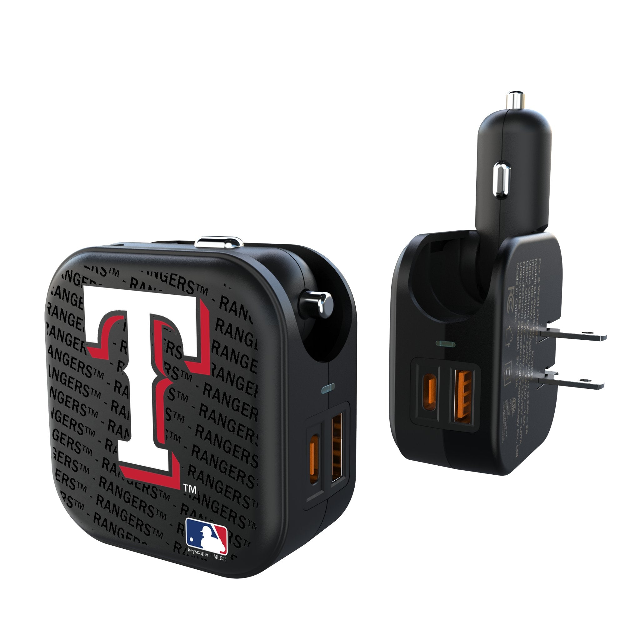 Texas Rangers Text Backdrop 2 in 1 USB A/C Charger