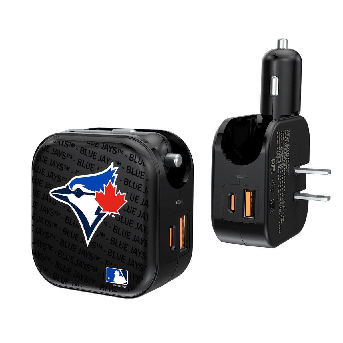 Toronto Blue Jays Text Backdrop 2 in 1 USB A/C Charger 1