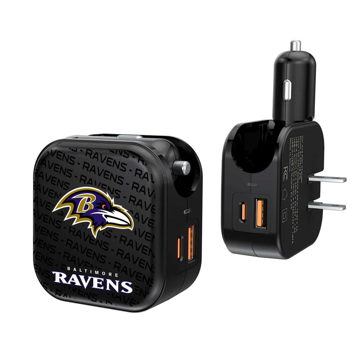 Baltimore Ravens Text Backdrop 2 in 1 USB A/C Charger 1