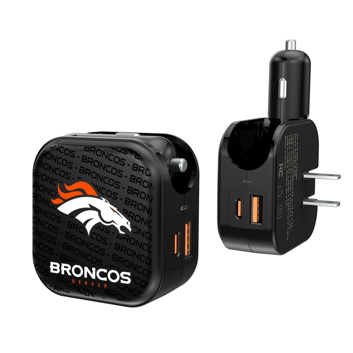 Denver Broncos Text Backdrop 2 in 1 USB A/C Charger 1