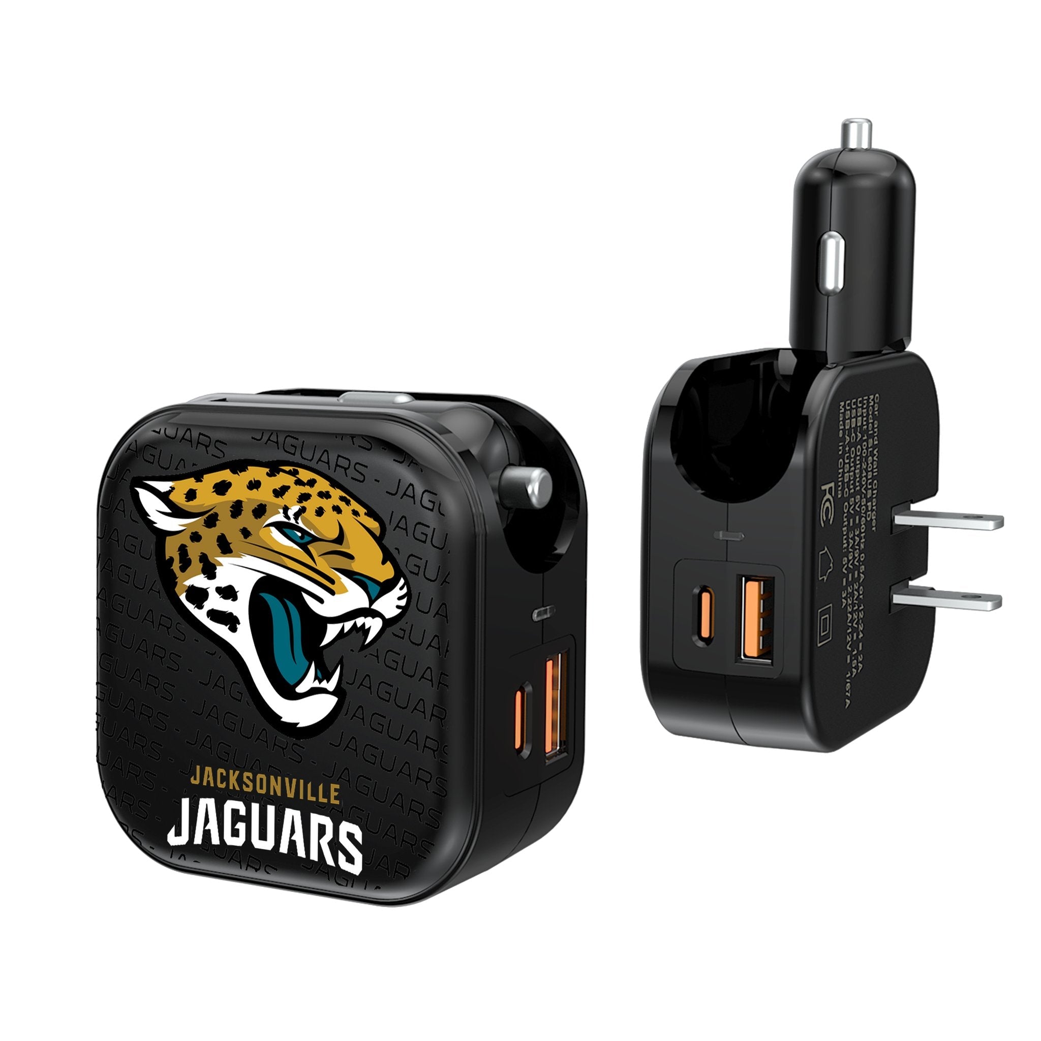 Jacksonville Jaguars Text Backdrop 2 in 1 USB A/C Charger 1