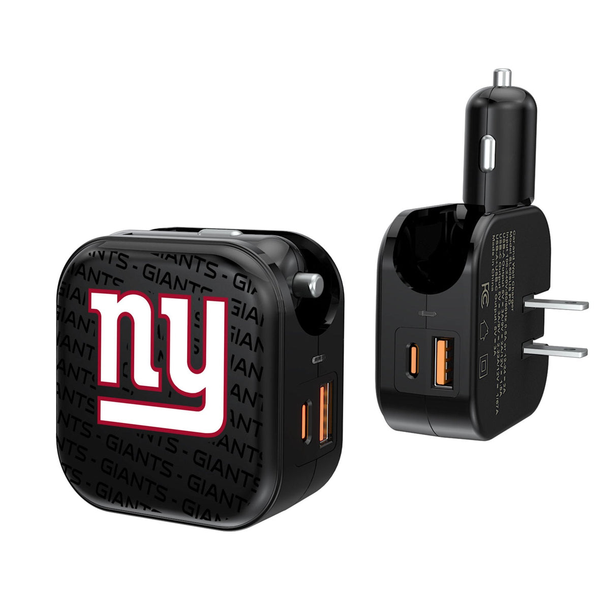 New York Giants Text Backdrop 2 in 1 USB A/C Charger 1