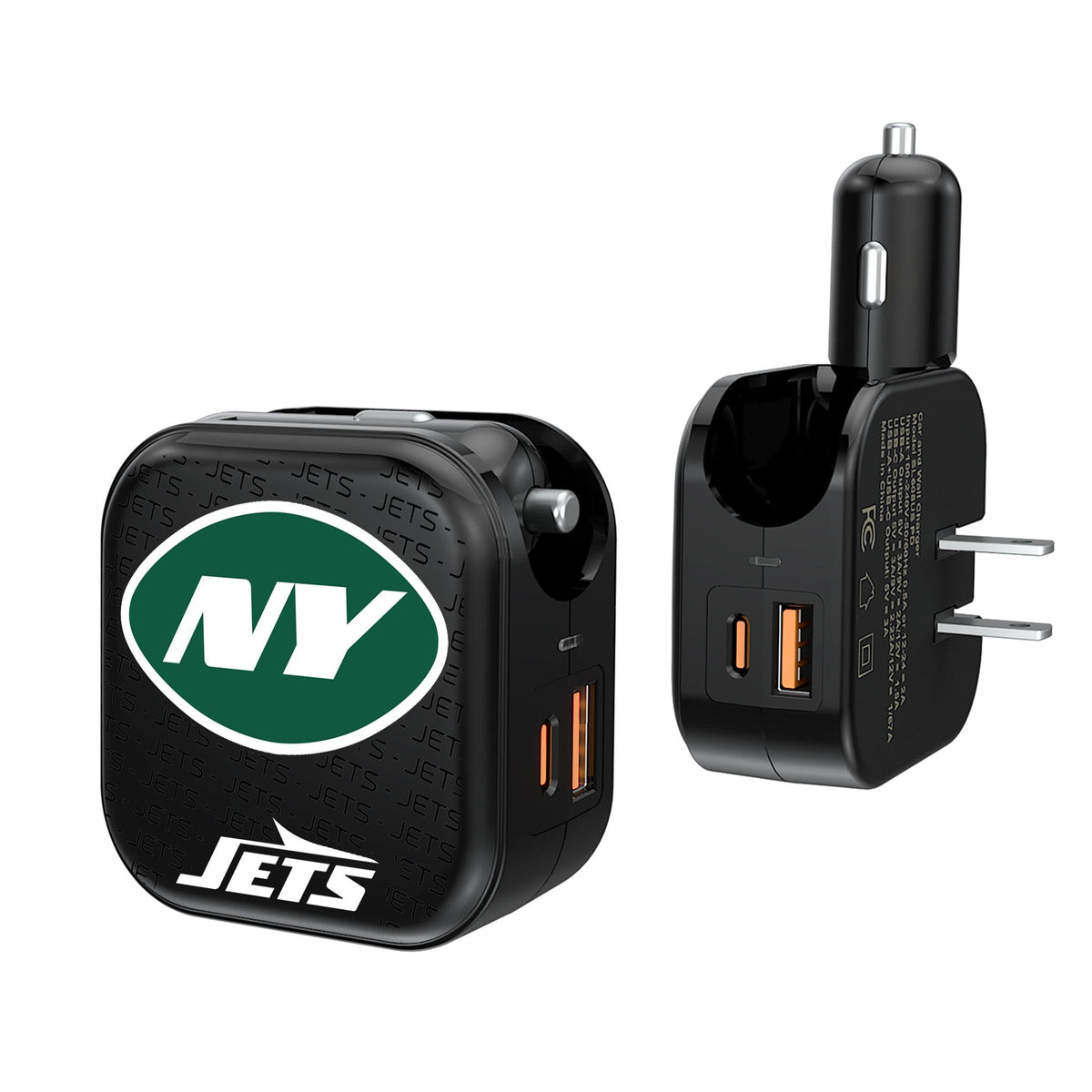 New York Jets Text Backdrop 2 in 1 USB A/C Charger 1