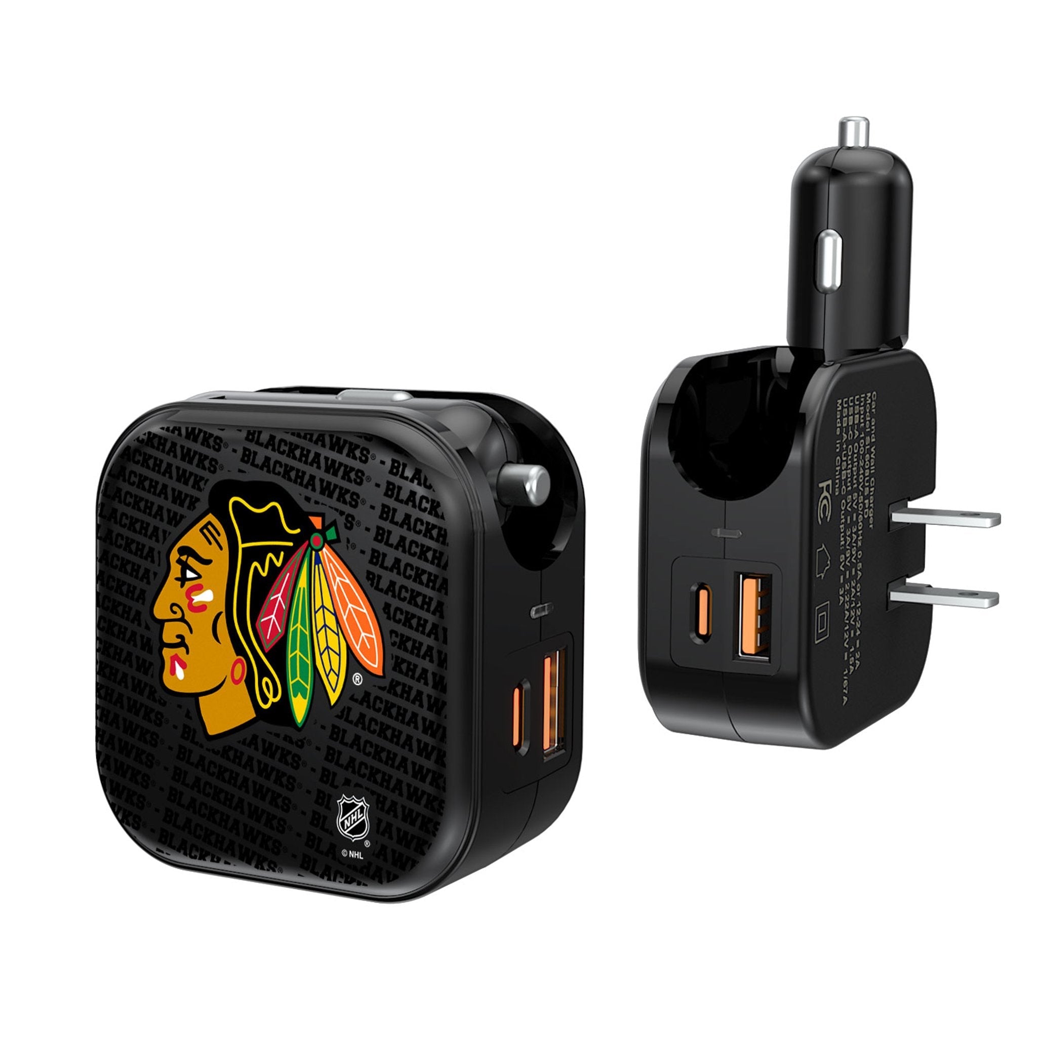 Chicago Blackhawks Text Backdrop 2 in 1 USB A/C Charger 1