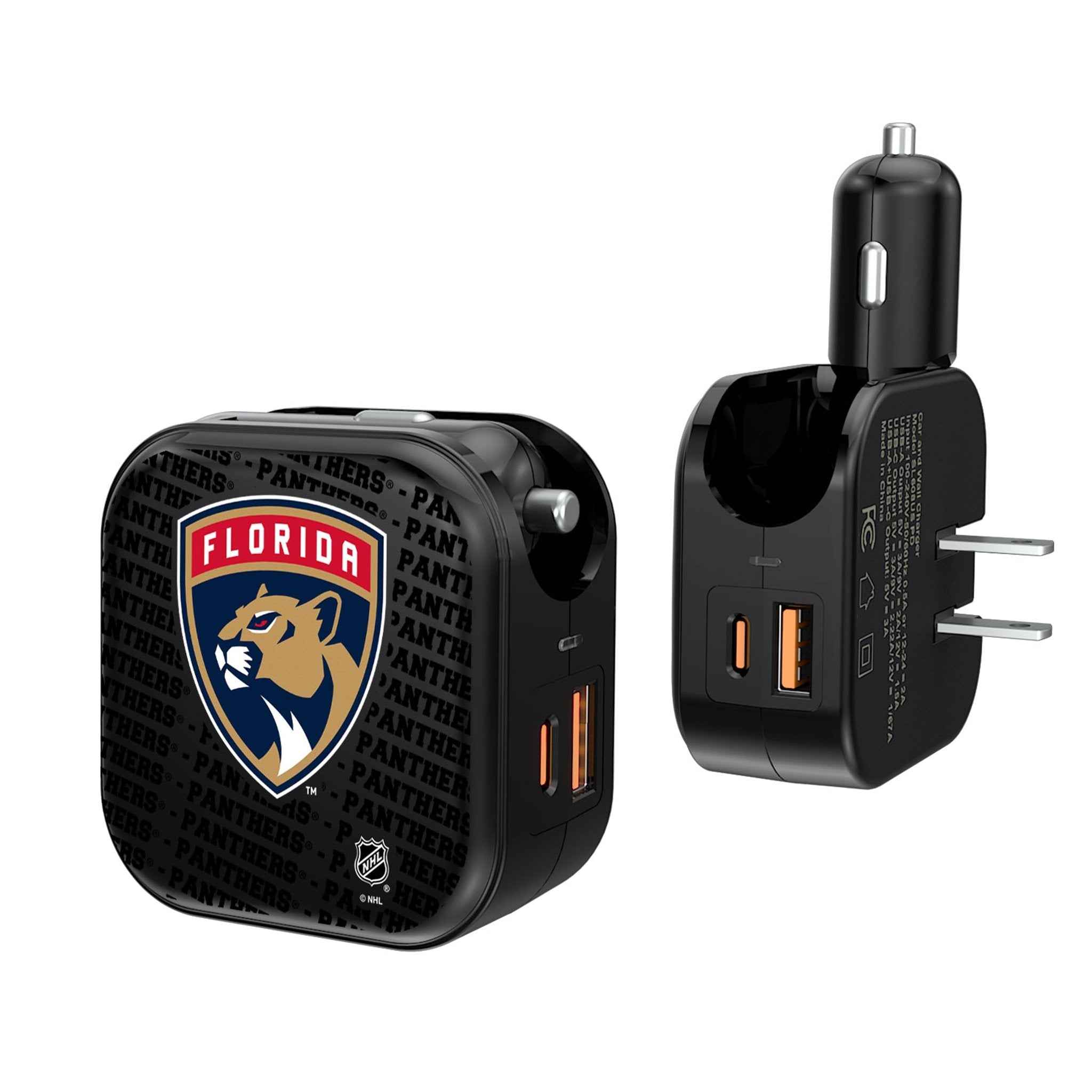 Florida Panthers Text Backdrop 2 in 1 USB A/C Charger