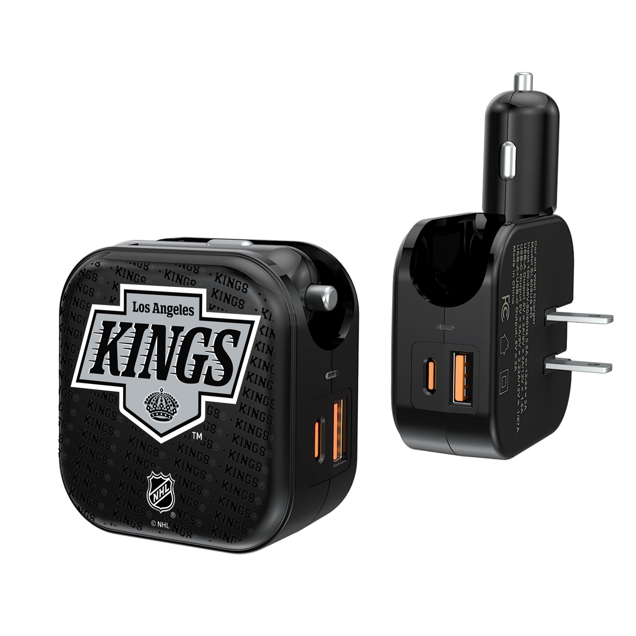 LA Kings Text Backdrop 2 in 1 USB A/C Charger