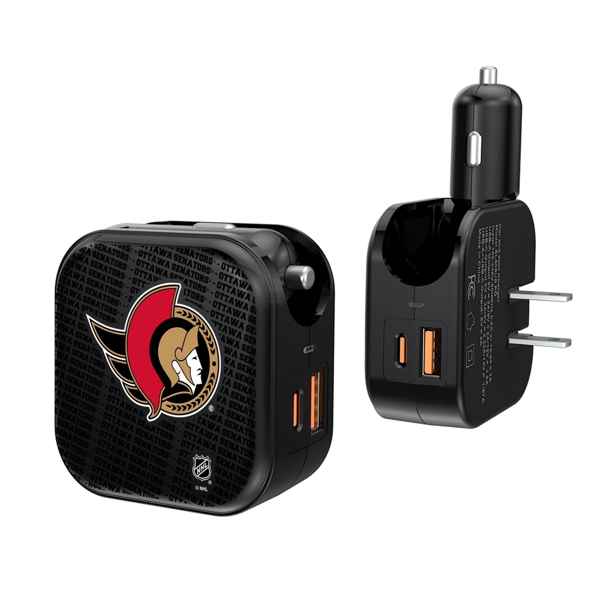 Ottawa Senators Text Backdrop 2 in 1 USB A/C Charger