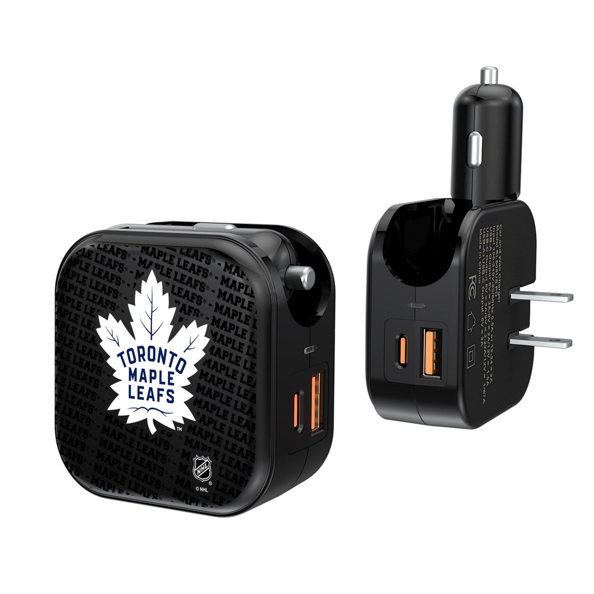 Toronto Maple Leafs Text Backdrop 2 in 1 USB A/C Charger 1
