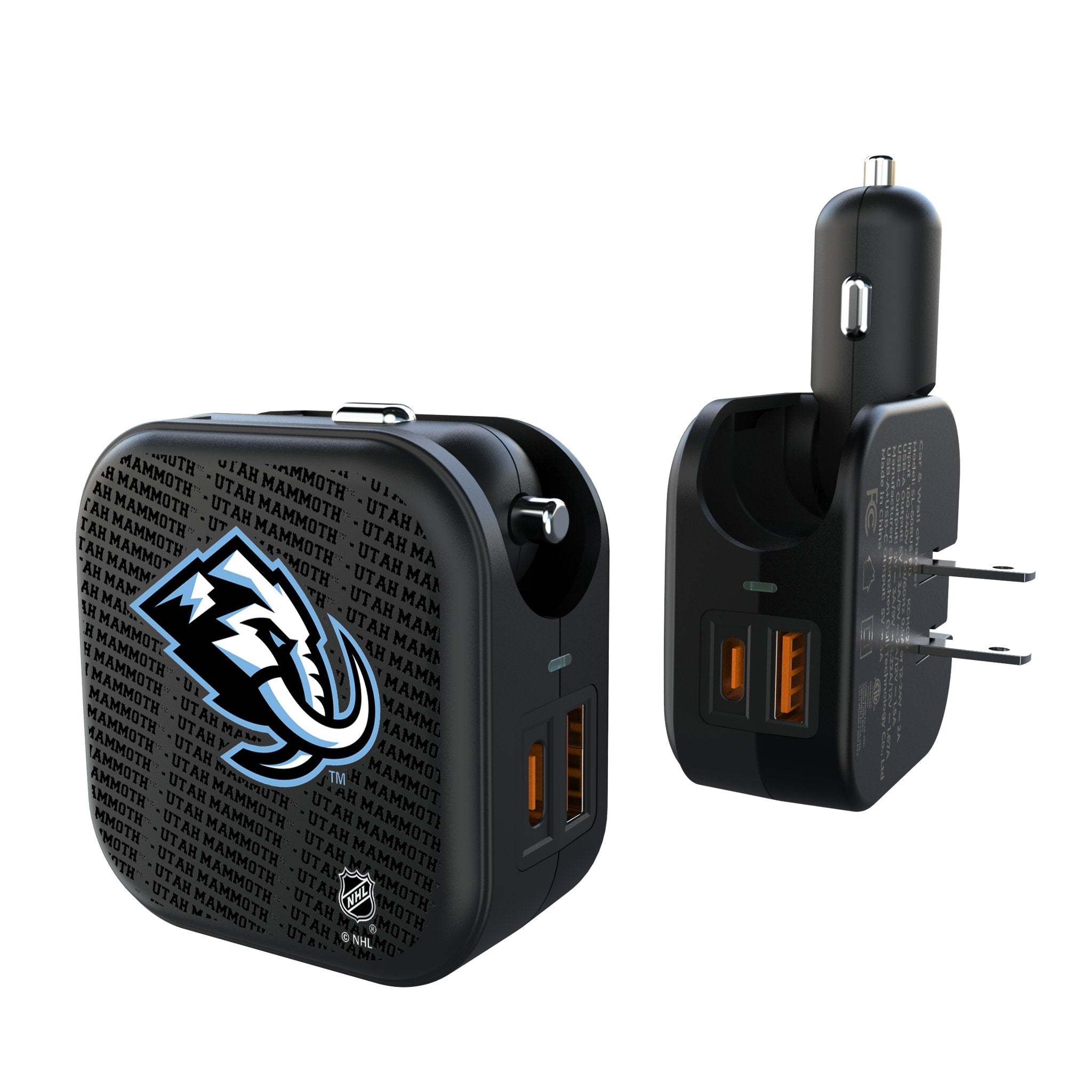Utah Mammoth Text Backdrop 2 in 1 USB A/C Charger