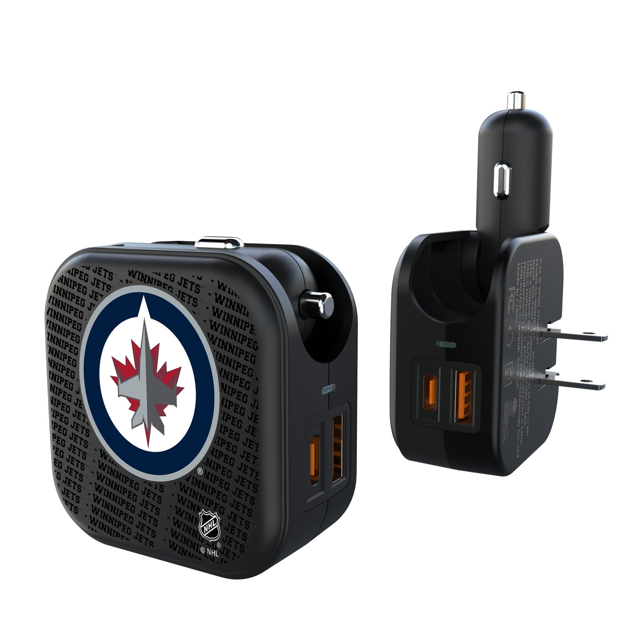 Winnipeg Jets Text Backdrop 2 in 1 USB A/C Charger
