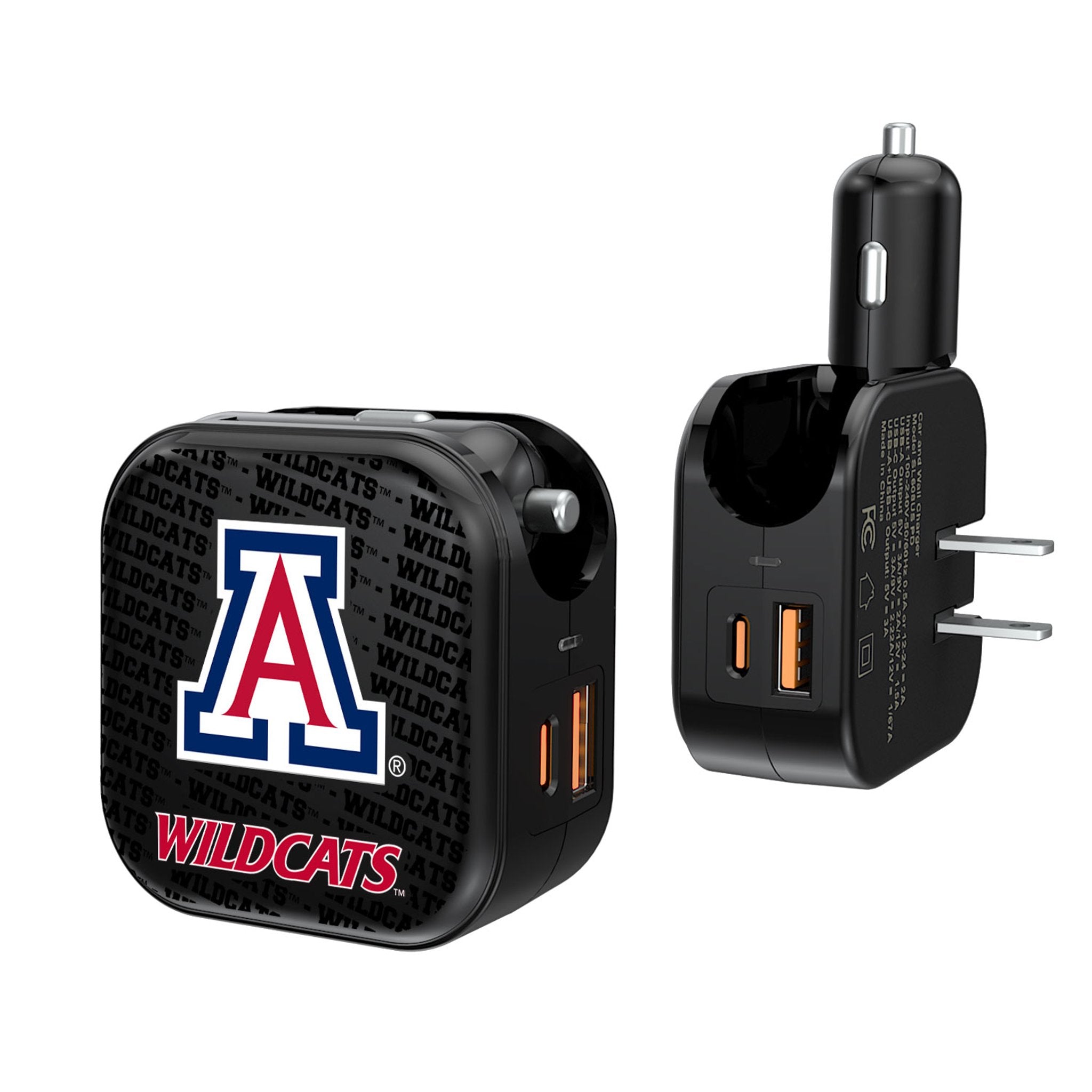 University of Arizona Wildcats Text Backdrop 2 in 1 USB A/C Charger 1