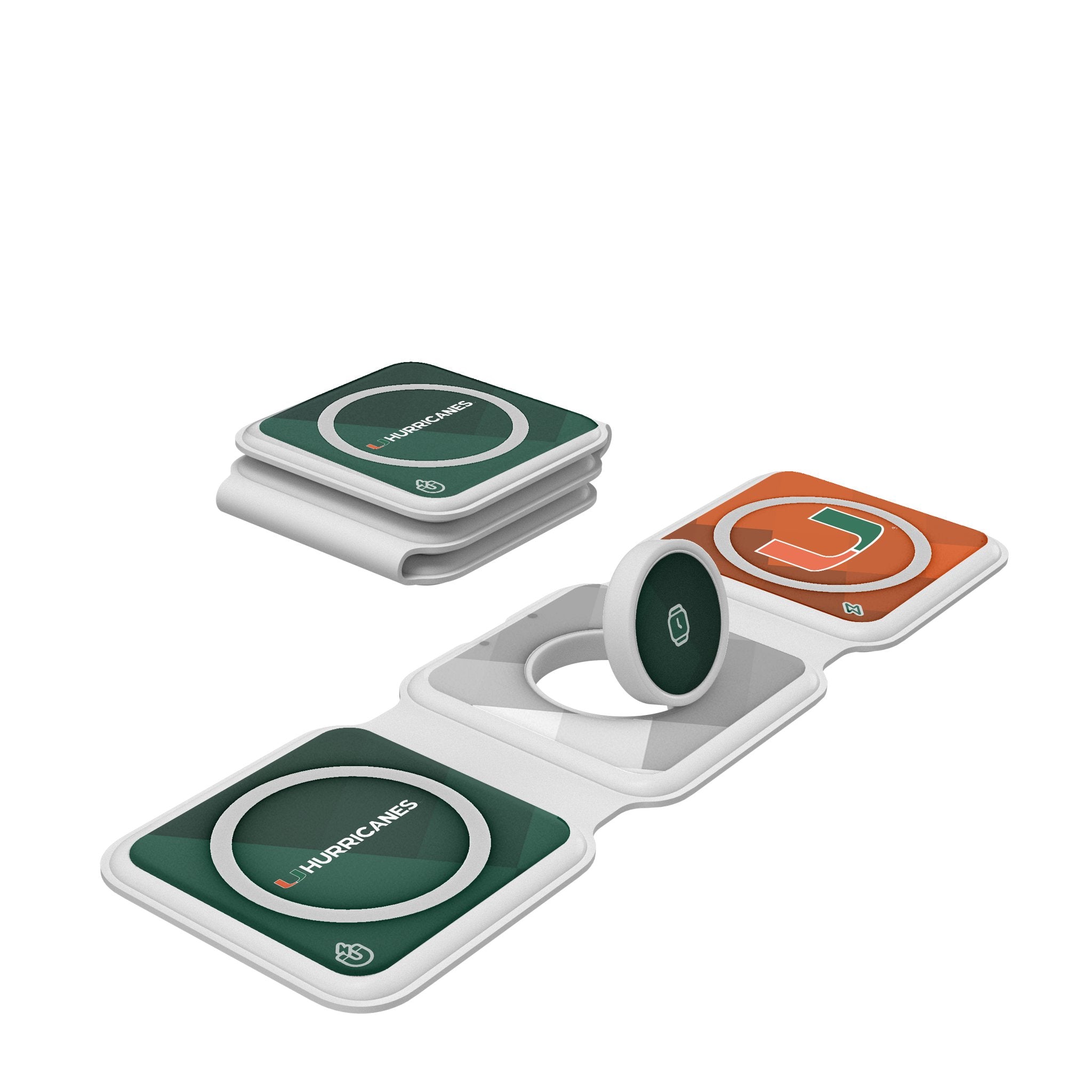 University of Miami Hurricanes Color Block Foldable 3 in 1 Charger 1