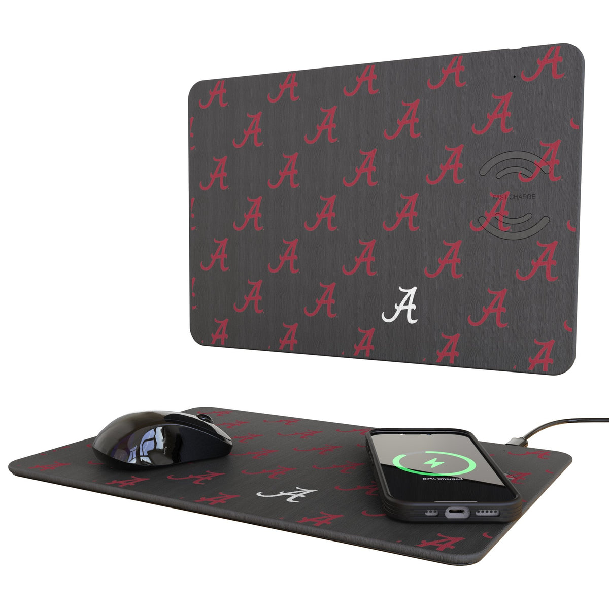 University of Alabama Crimson Tide Script A Fashion Pattern 15-Watt Wireless Charger and Mouse Pad 1