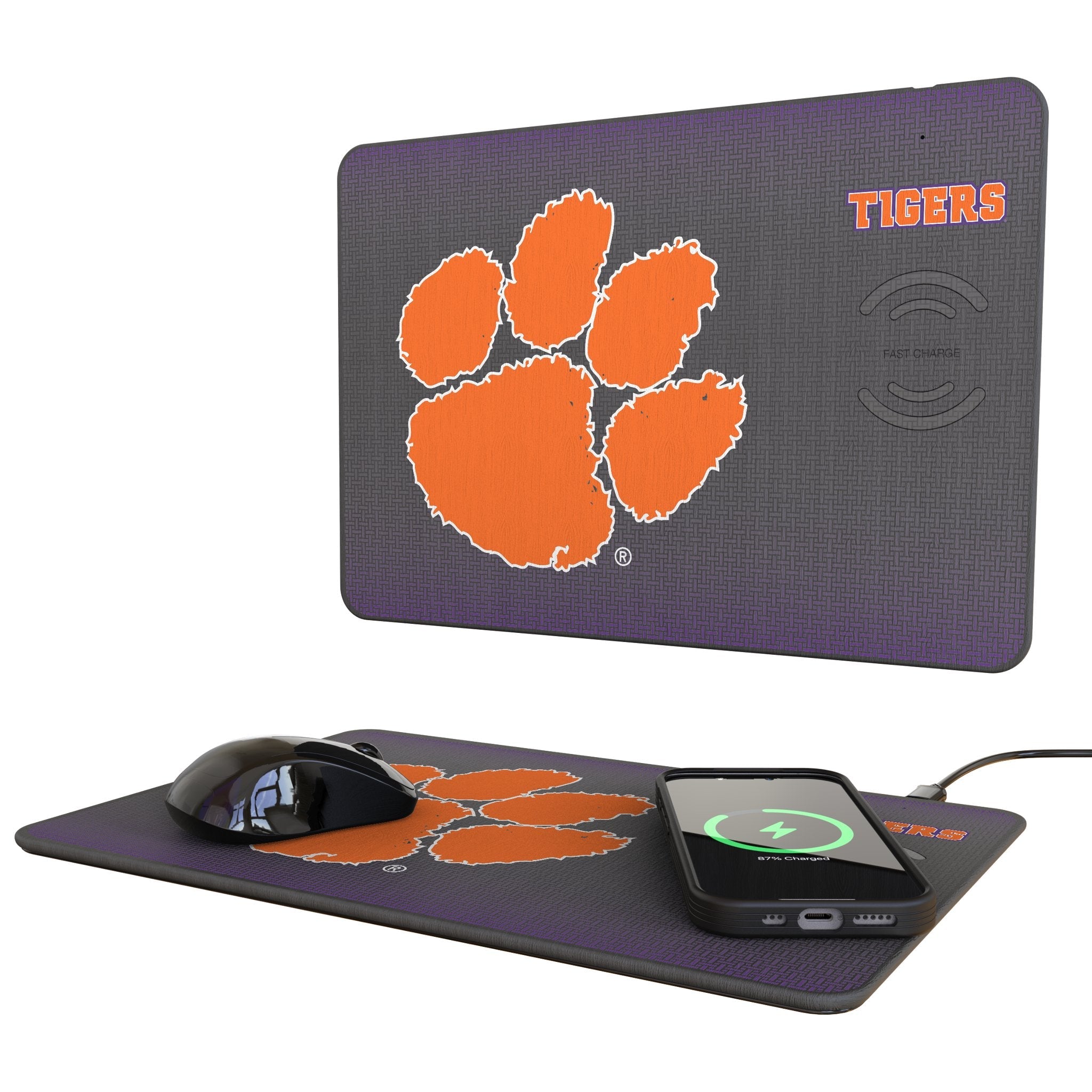 Clemson University Tigers Linen 15-Watt Wireless Charger and Mouse Pad 1