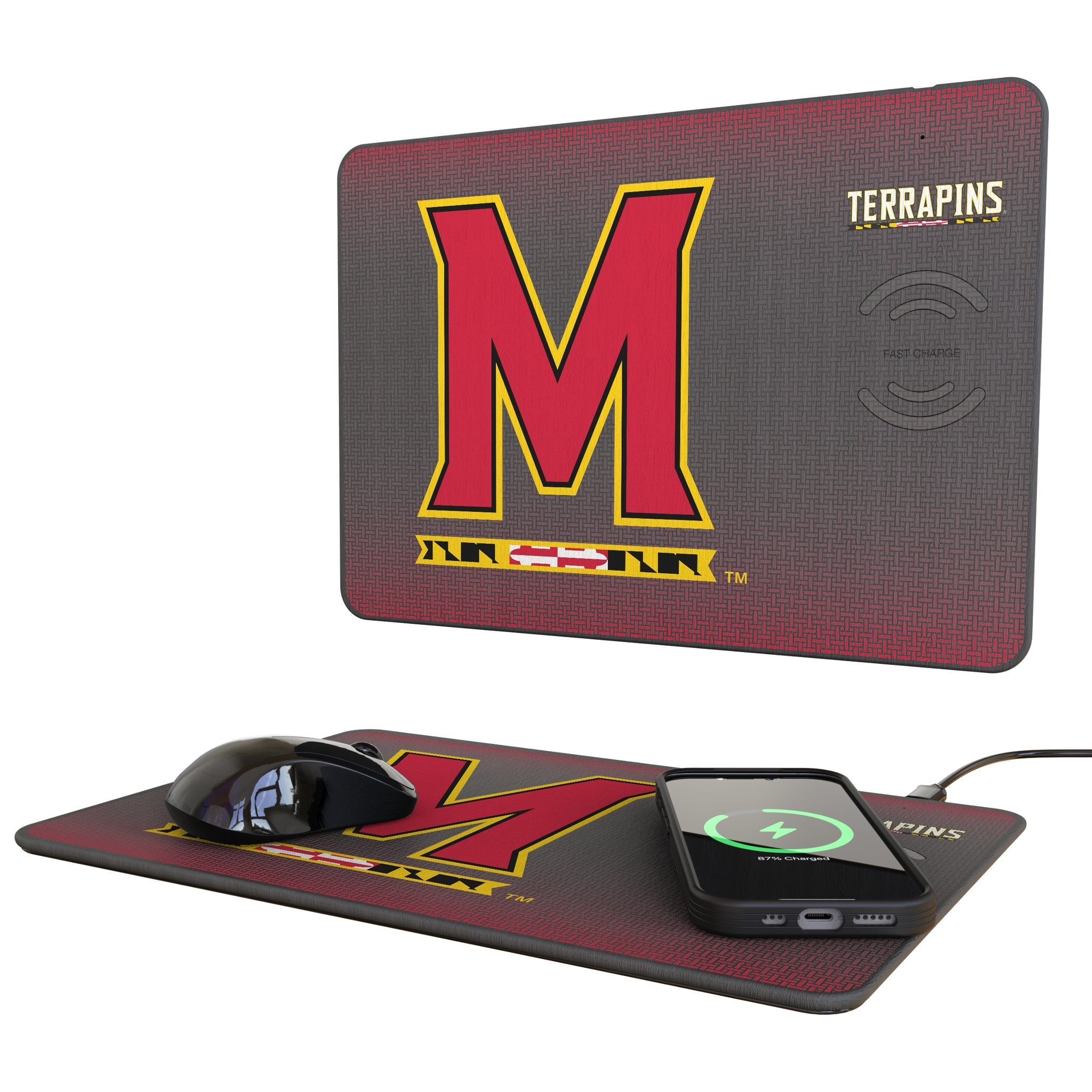 University of Maryland Terrapins Linen 15-Watt Wireless Charger and Mouse Pad