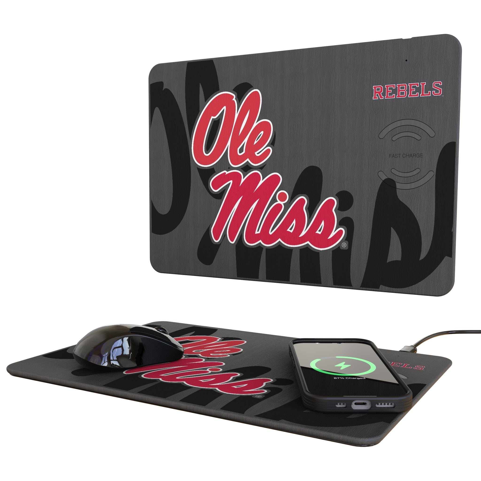 University of Mississippi Rebels Monocolor Tilt 15-Watt Wireless Charger and Mouse Pad 1