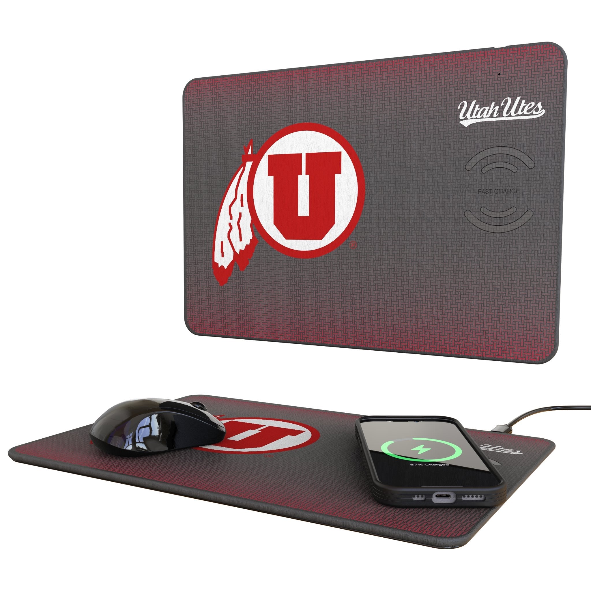 University of Utah Utes Linen 15-Watt Wireless Charger and Mouse Pad 1