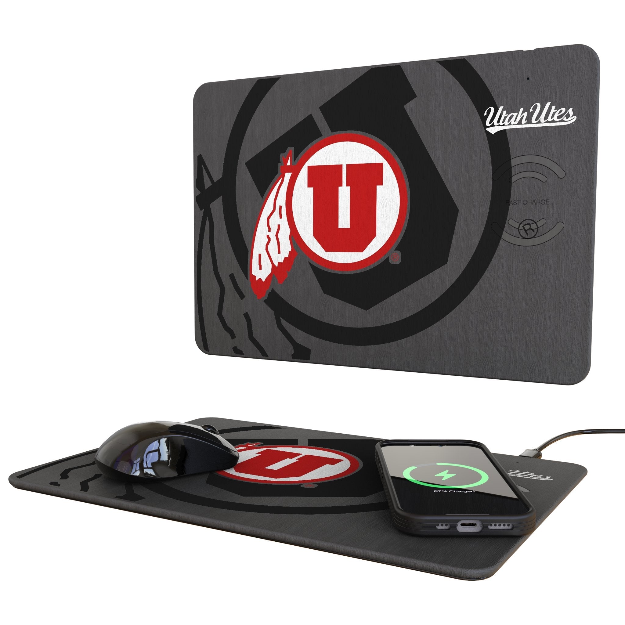 University of Utah Utes Monocolor Tilt 15-Watt Wireless Charger and Mouse Pad 1