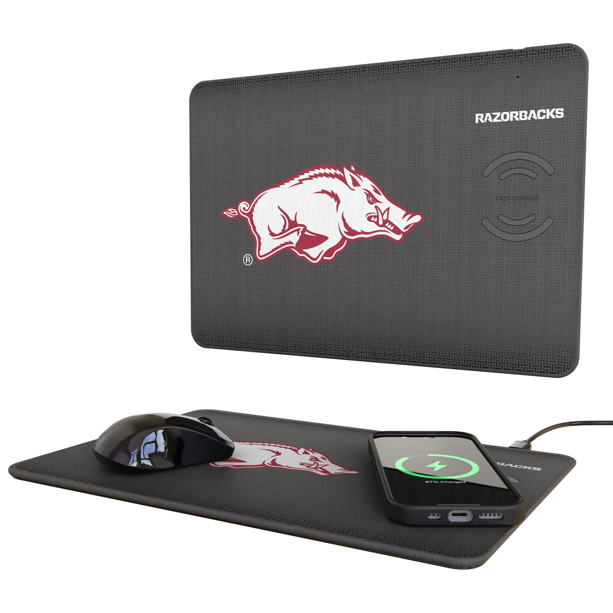 University of Arkansas Fayetteville Razorbacks Linen 15-Watt Wireless Charger and Mouse Pad