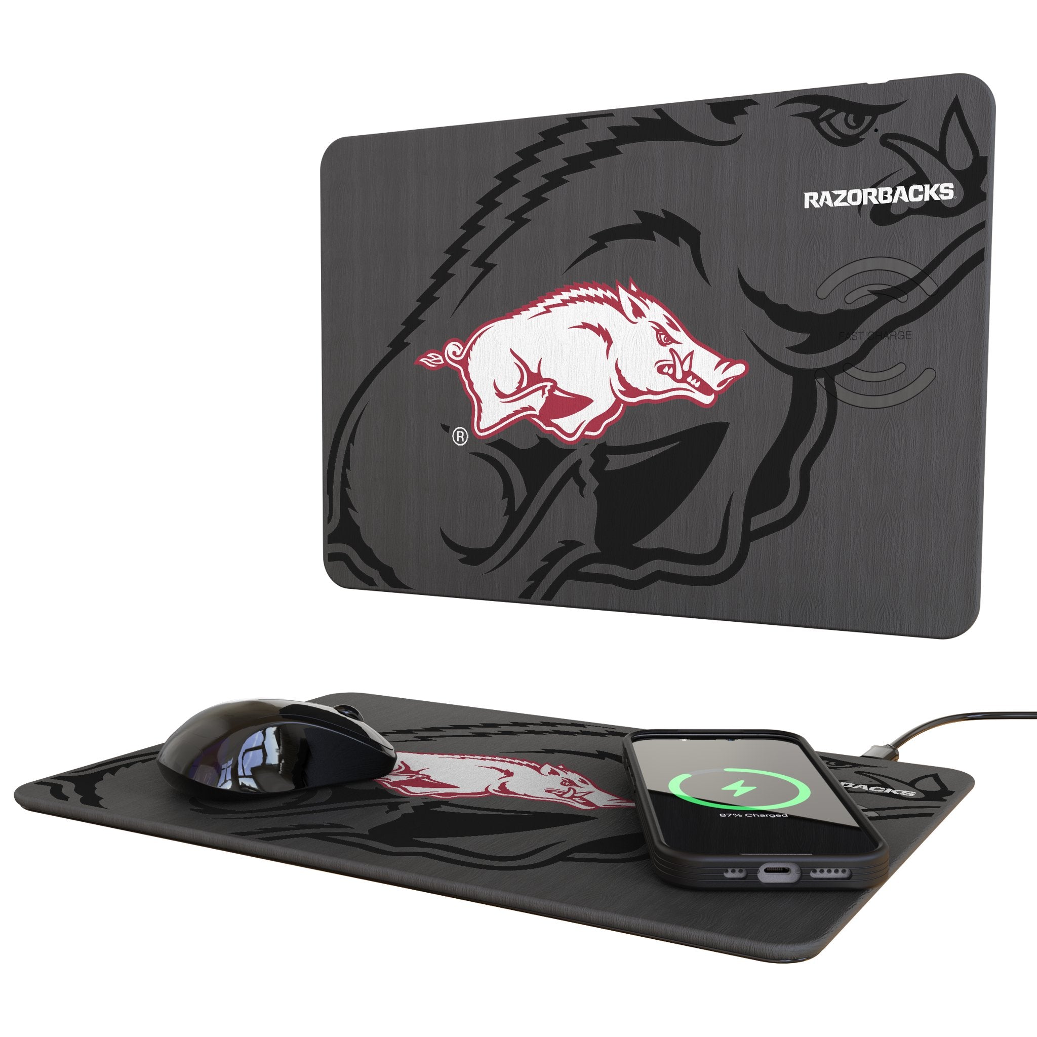 University of Arkansas Fayetteville Razorbacks Monocolor Tilt 15-Watt Wireless Charger and Mouse Pad 1