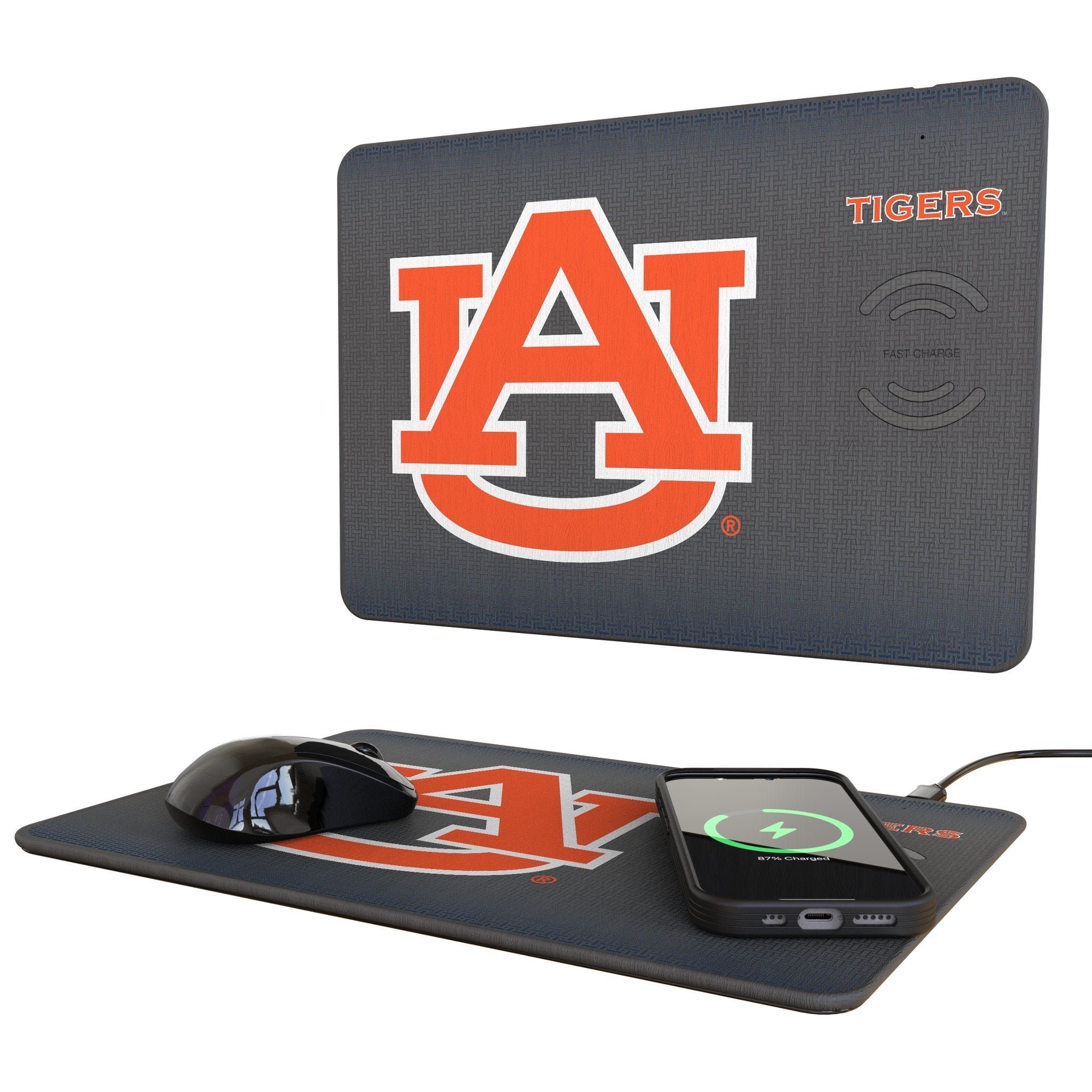 University of Auburn Tigers Linen 15-Watt Wireless Charger and Mouse Pad