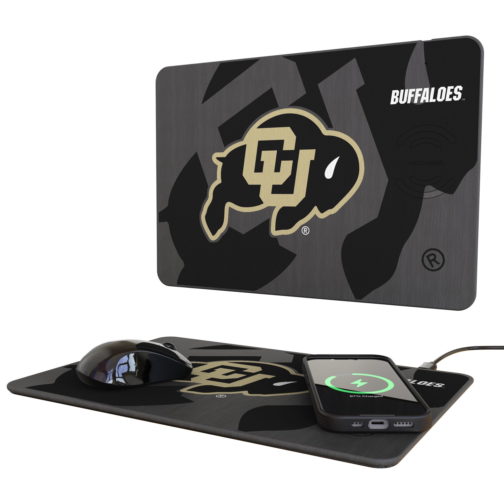 University of Colorado Buffaloes Monocolor Tilt 15-Watt Wireless Charger and Mouse Pad 1