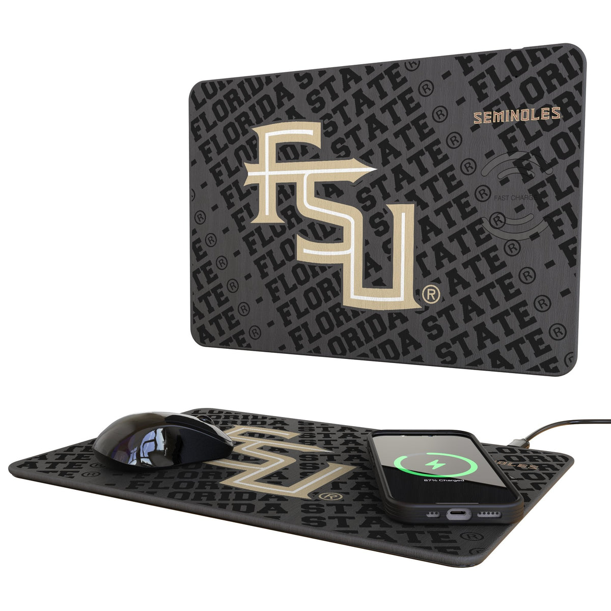 Florida State University Seminoles Athletic Wordmark Monocolor Tilt 15-Watt Wireless Charger and Mouse Pad 1