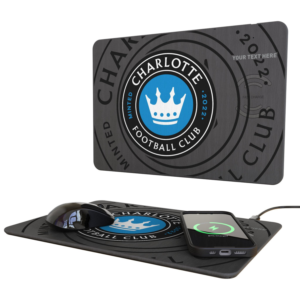 Charlotte FC Personalized Tilt 15-Watt Wireless Charger and Mouse Pad 1