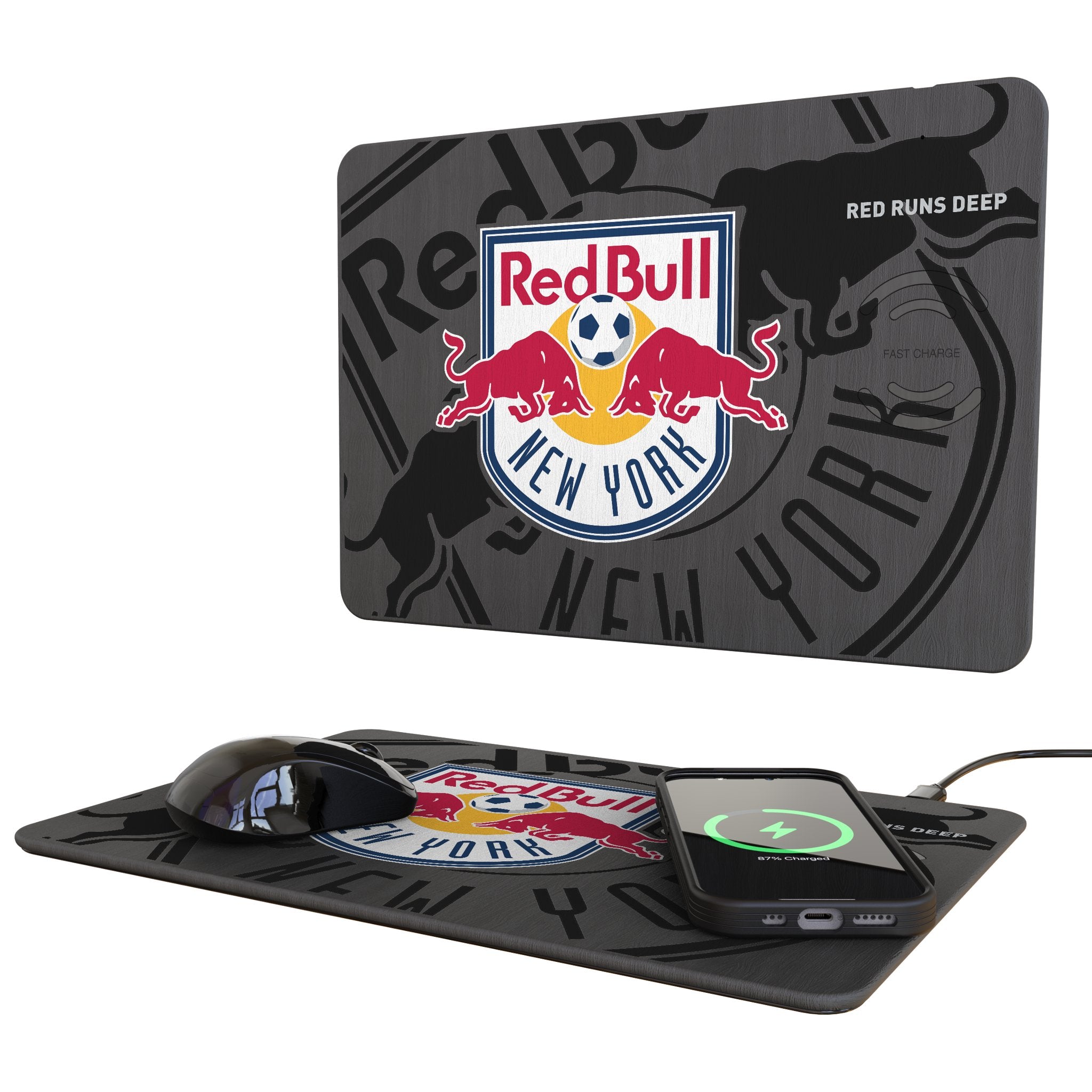 New York Red Bulls Monocolor Tilt 15-Watt Wireless Charger and Mouse Pad 1