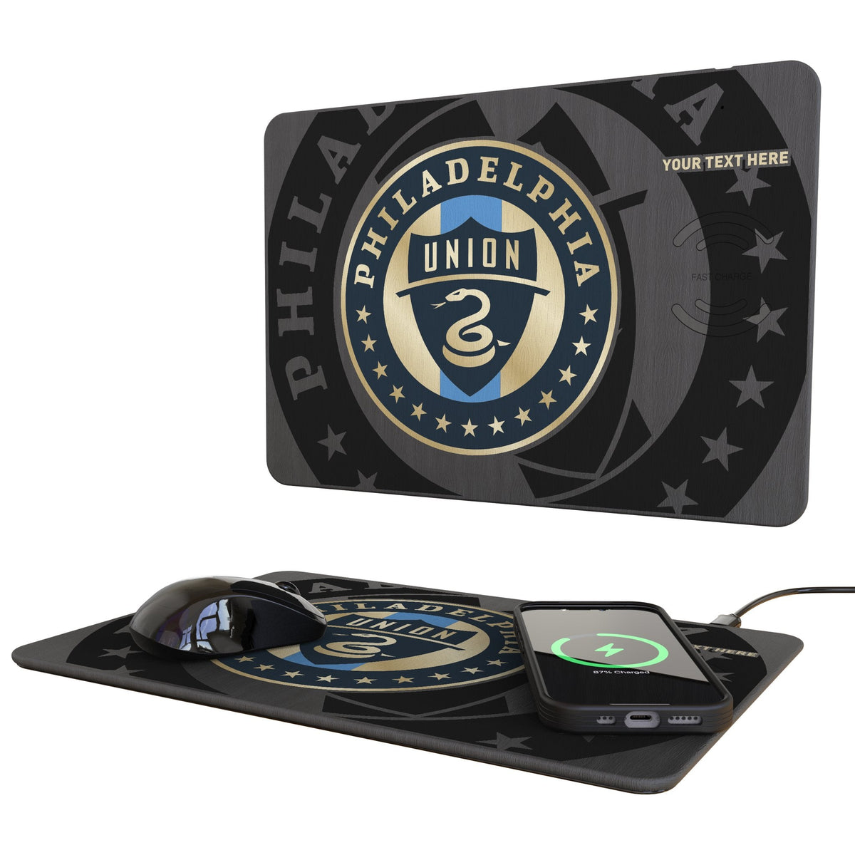 Philadelphia Union Personalized Tilt 15-Watt Wireless Charger and Mouse Pad 1