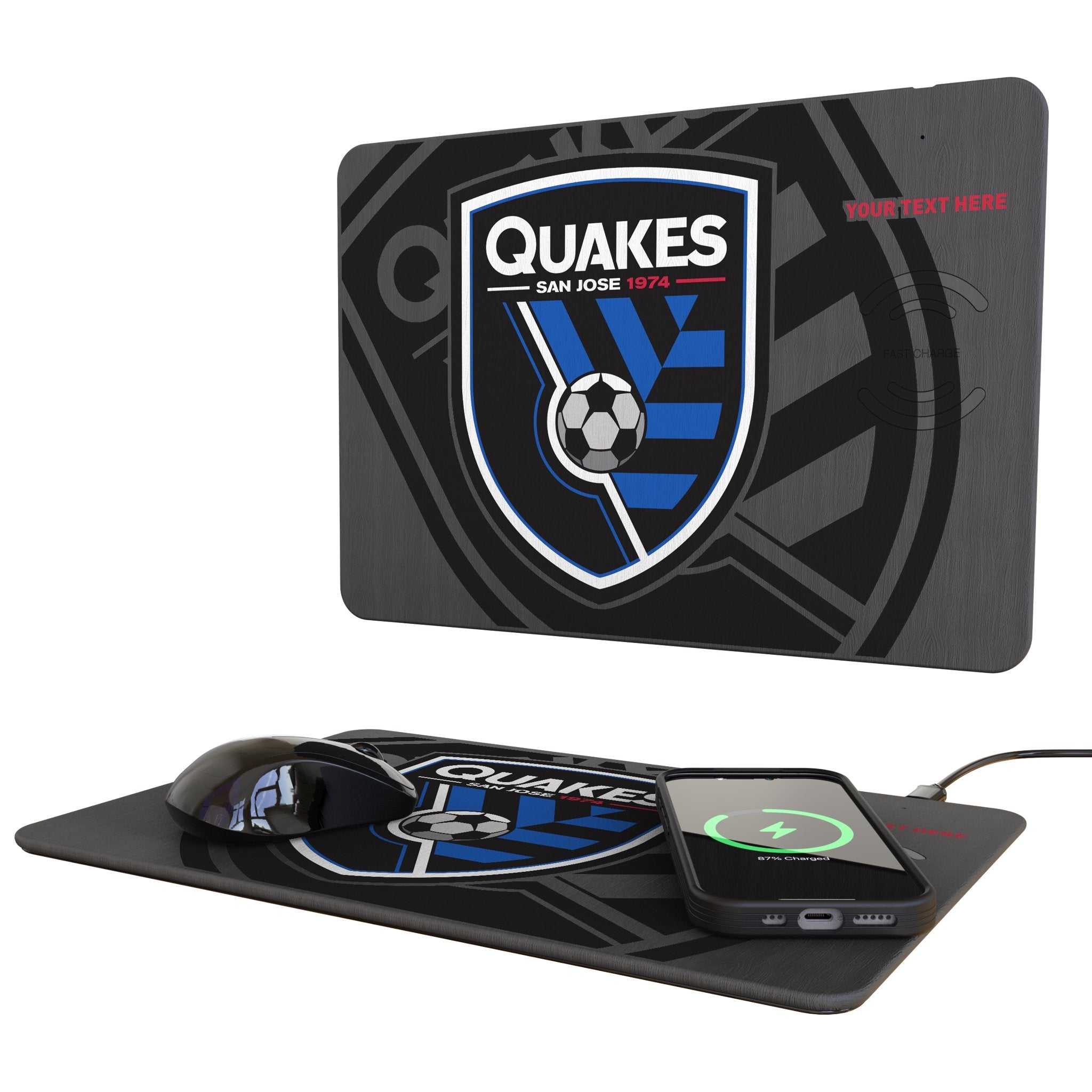 San Jose Earthquakes Personalized Tilt 15-Watt Wireless Charger and Mouse Pad