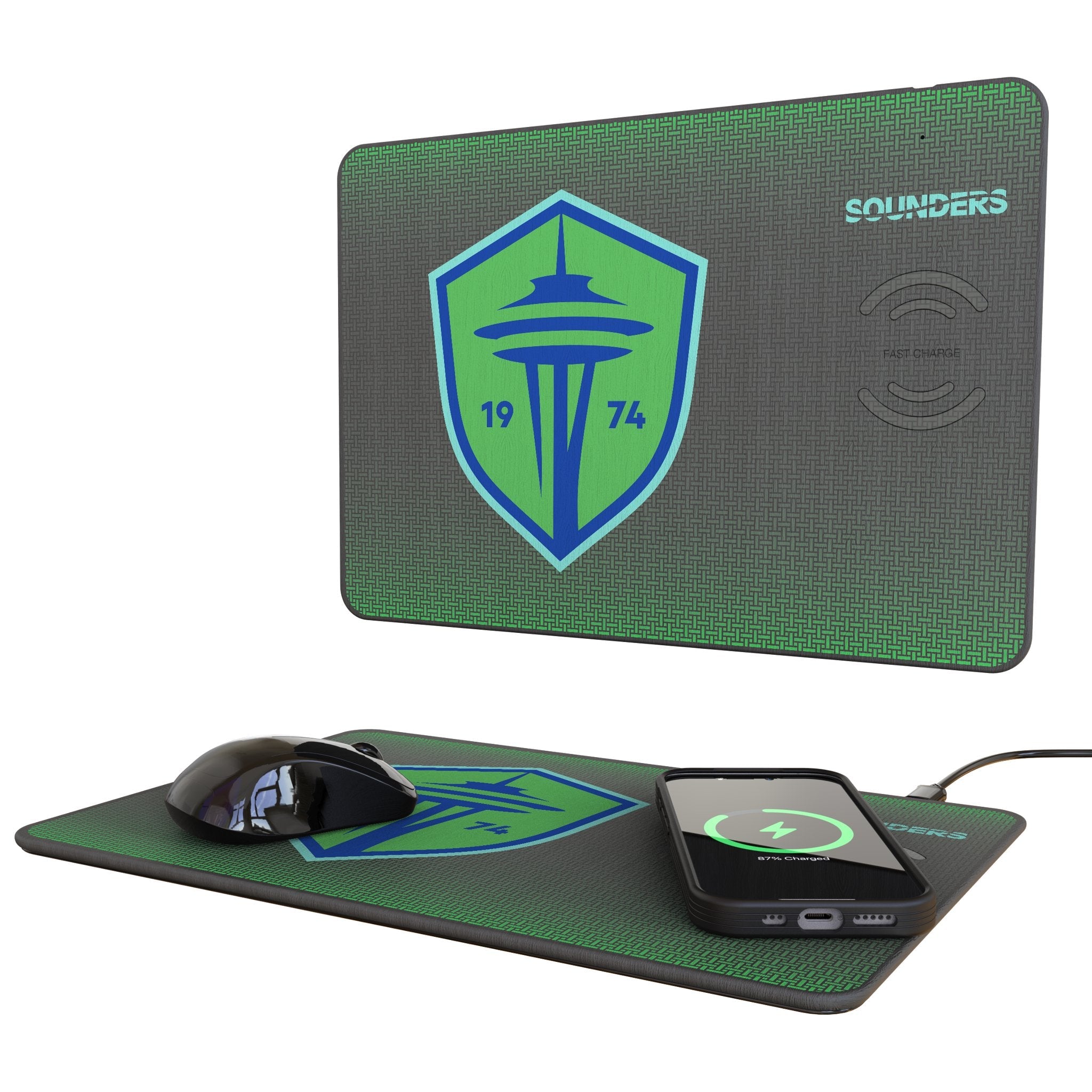 Seattle Sounders FC Linen 15-Watt Wireless Charger and Mouse Pad 1