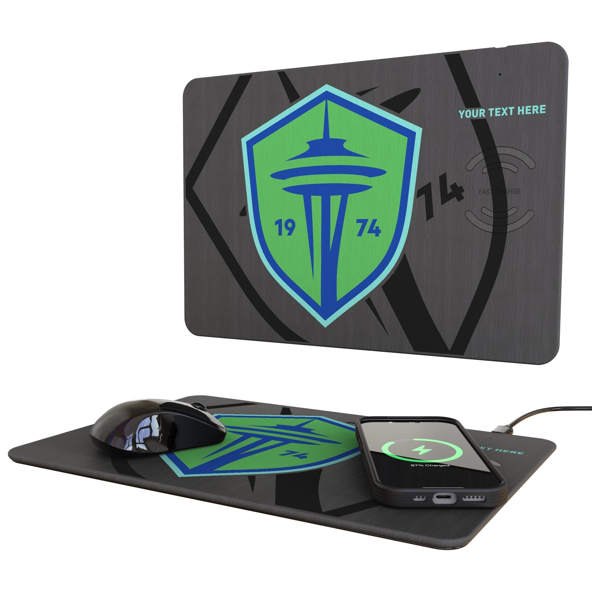 Seattle Sounders FC Personalized Tilt 15-Watt Wireless Charger and Mouse Pad