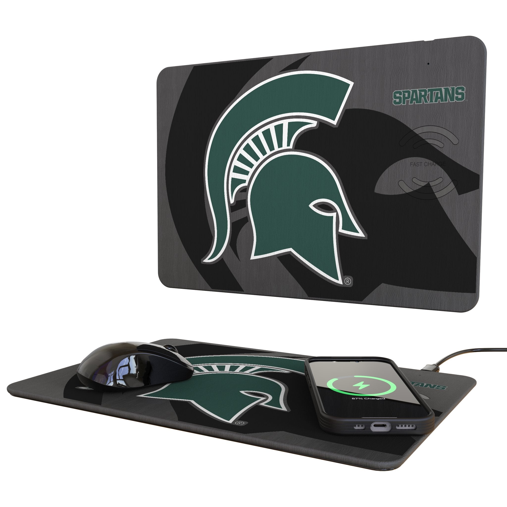 Michigan State University Spartans Monocolor Tilt 15-Watt Wireless Charger and Mouse Pad 1