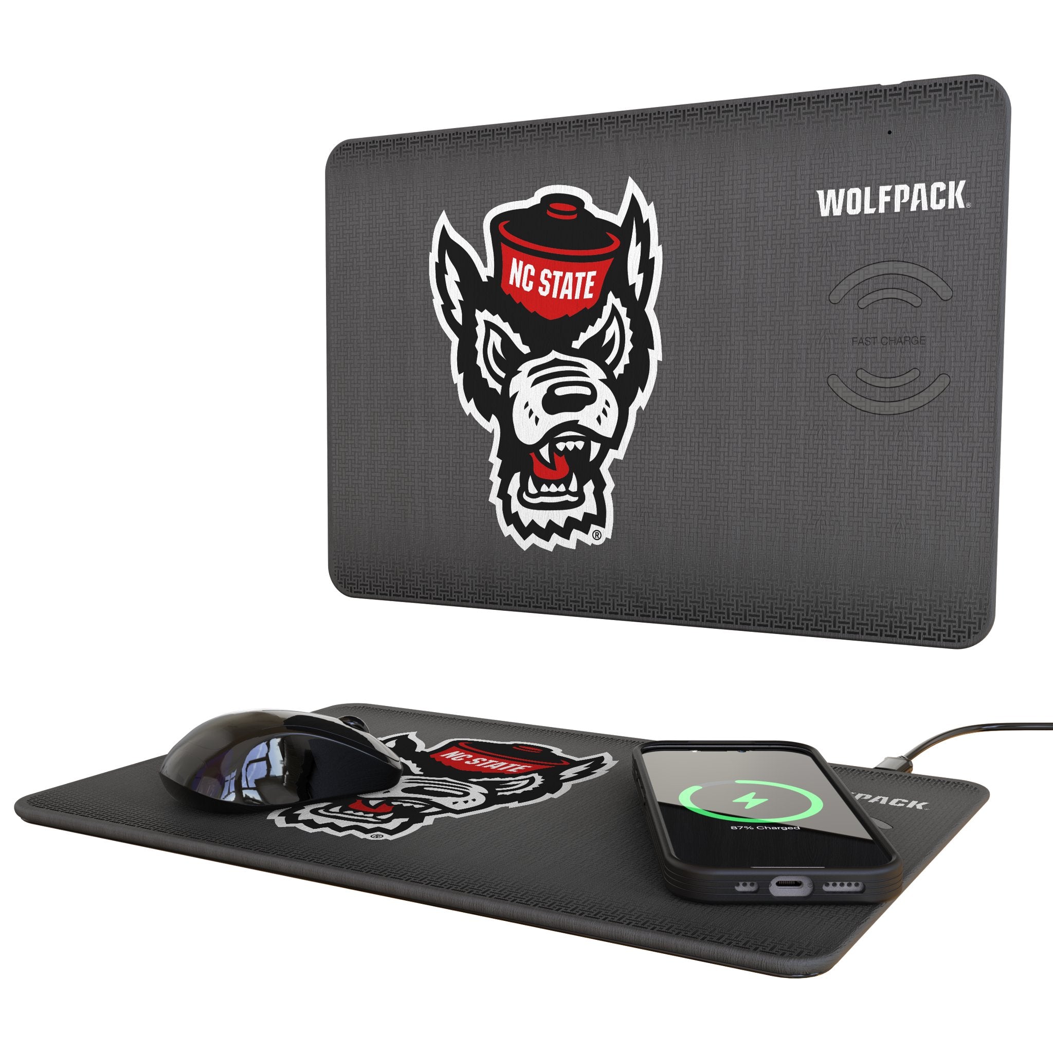 North Carolina State University Wolfpack Linen 15-Watt Wireless Charger and Mouse Pad
