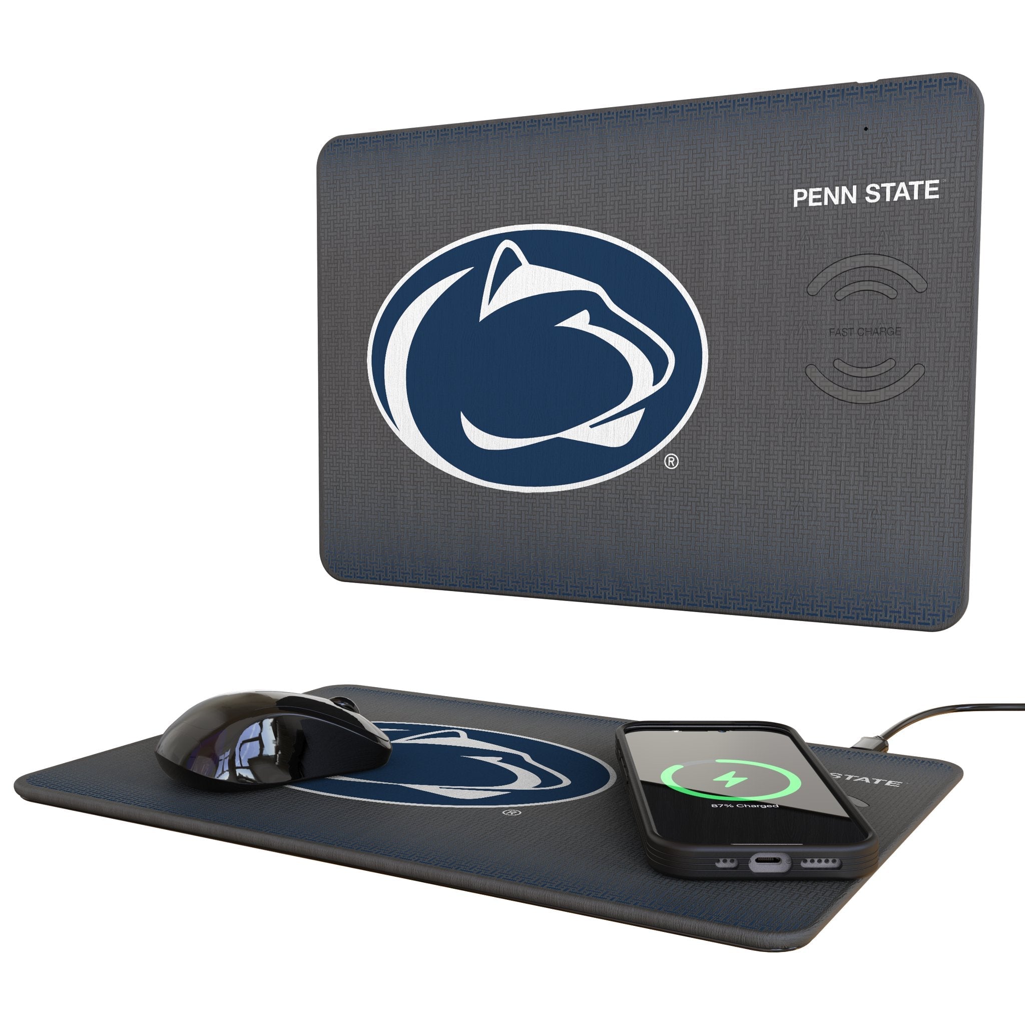 Pennsylvania State University Nittany Lions Linen 15-Watt Wireless Charger and Mouse Pad 1