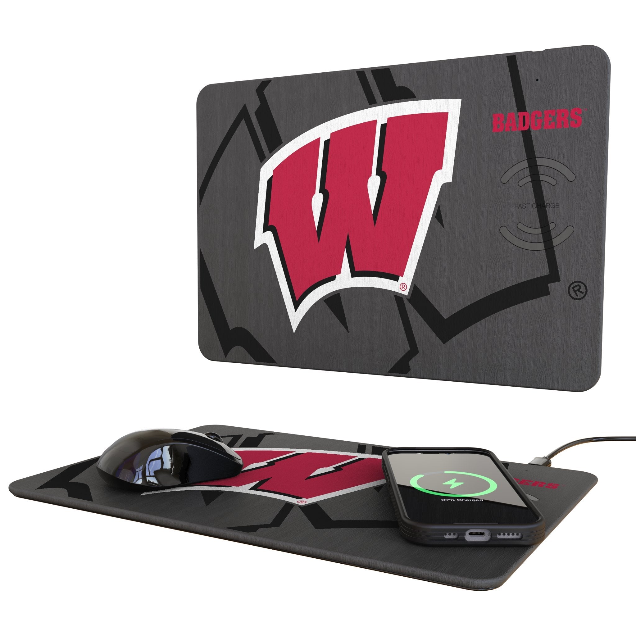 University of Wisconsin Badgers Monocolor Tilt 15-Watt Wireless Charger and Mouse Pad