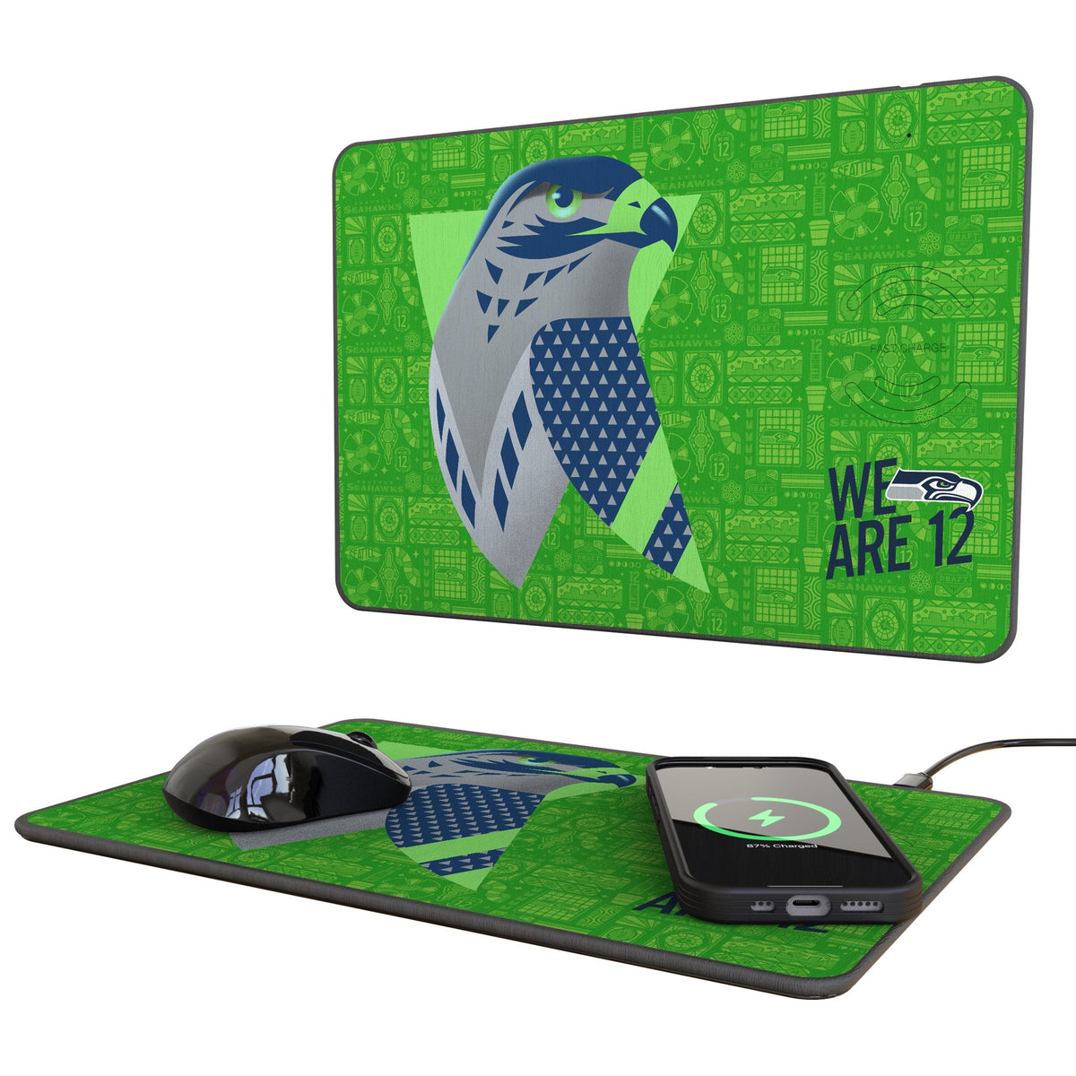 Seattle Seahawks 2024 Edition 15-Watt Wireless Charger and Mouse Pad