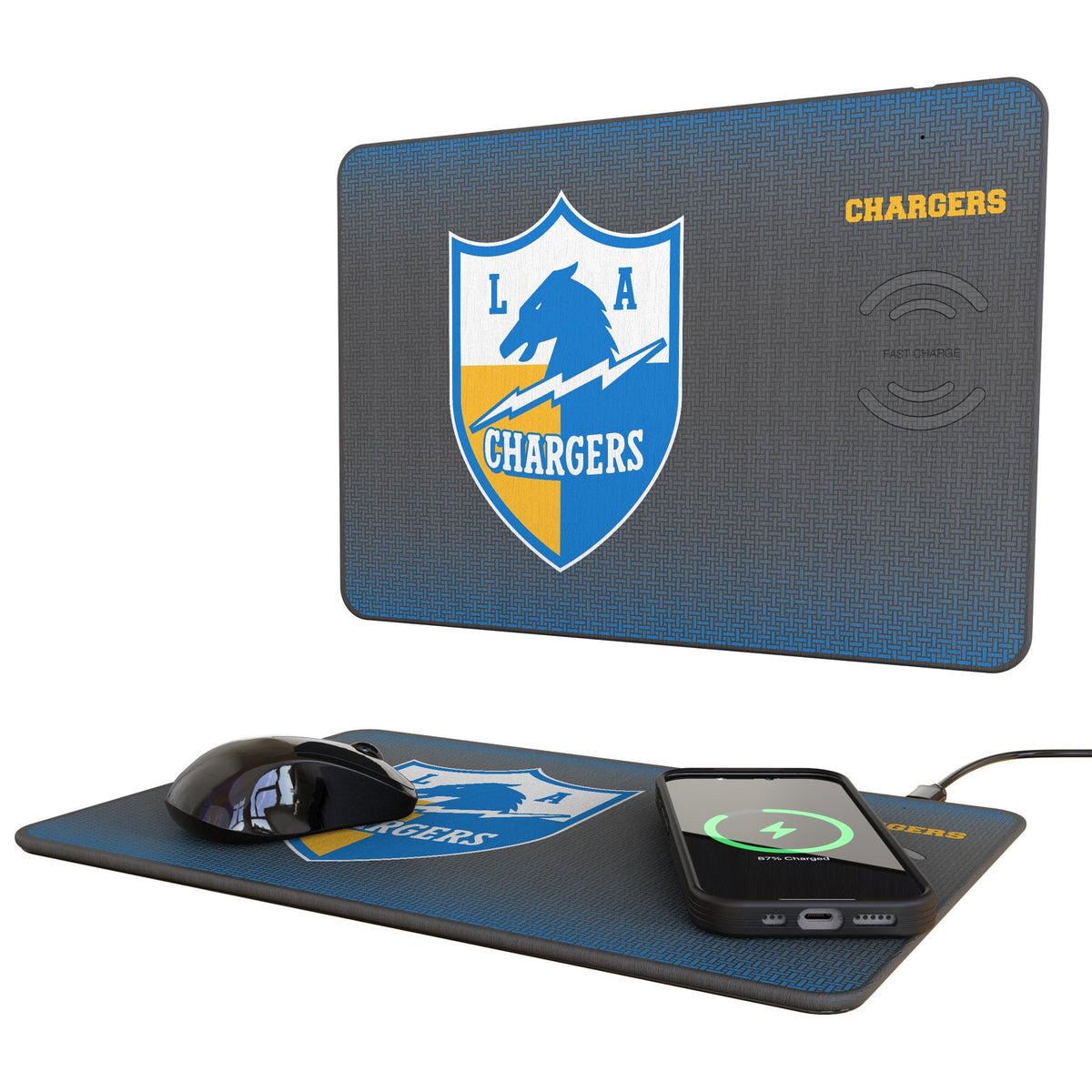 Los Angeles Chargers Historic Collection Linen 15-Watt Wireless Charger and Mouse Pad 1