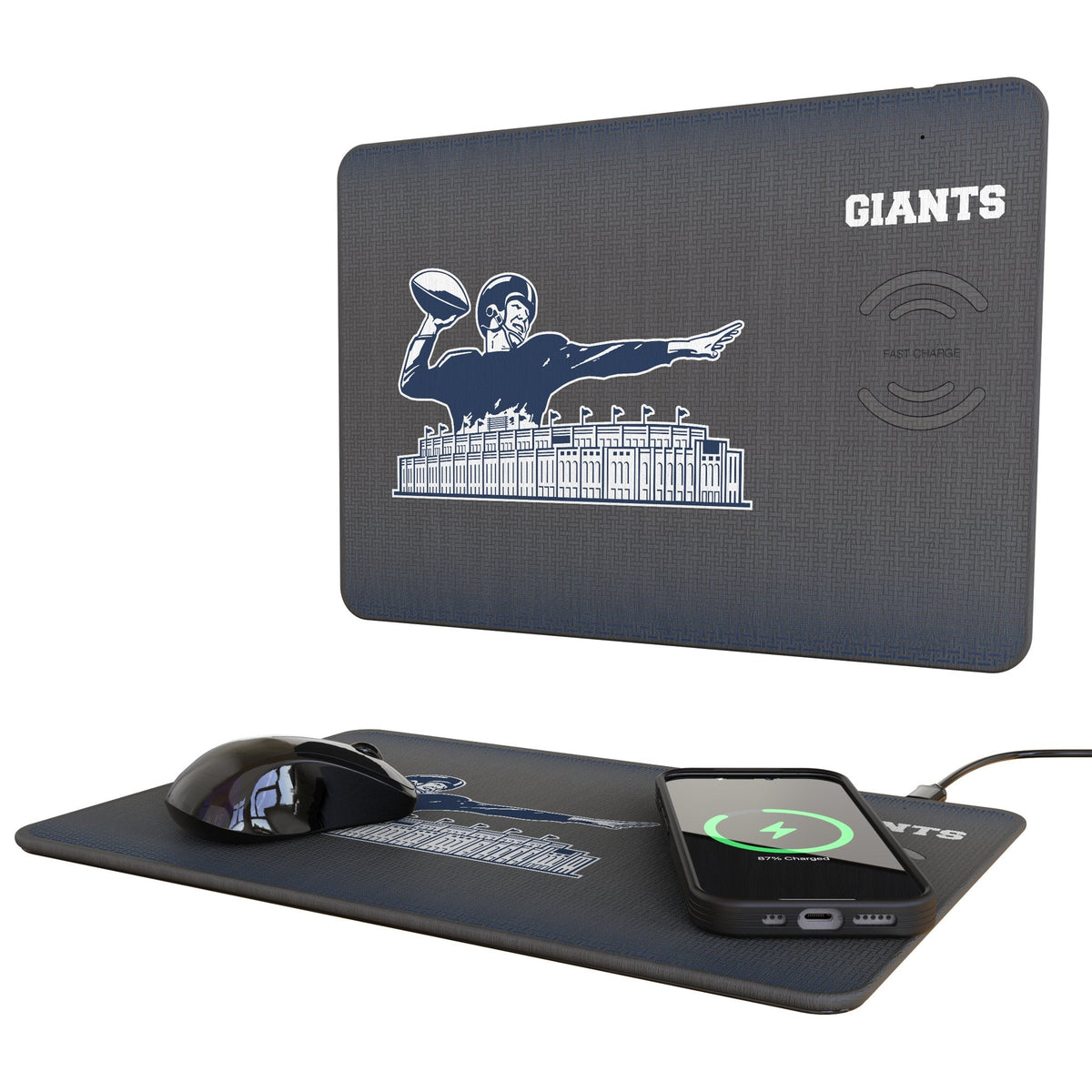 New York Giants 1960-1966 Historic Collection Linen 15-Watt Wireless Charger and Mouse Pad 1