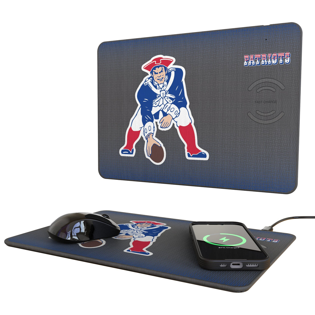 New England Patriots Historic Collection Linen 15-Watt Wireless Charger and Mouse Pad
