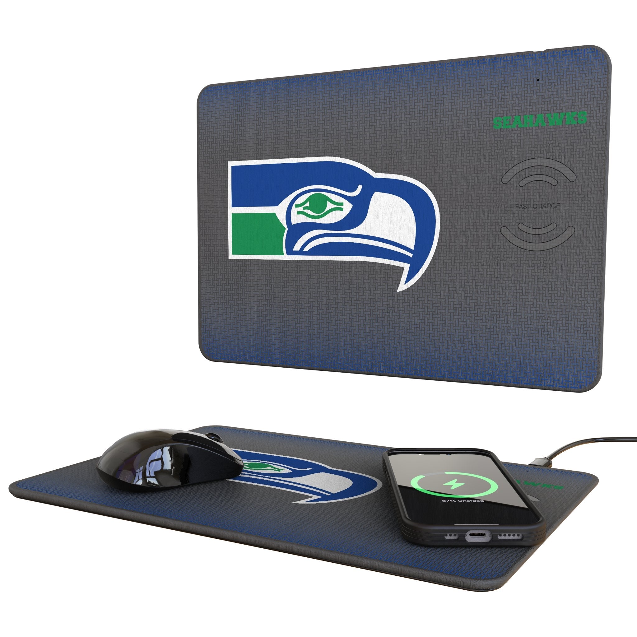 Seattle Seahawks Historic Collection Linen 15-Watt Wireless Charger and Mouse Pad 1