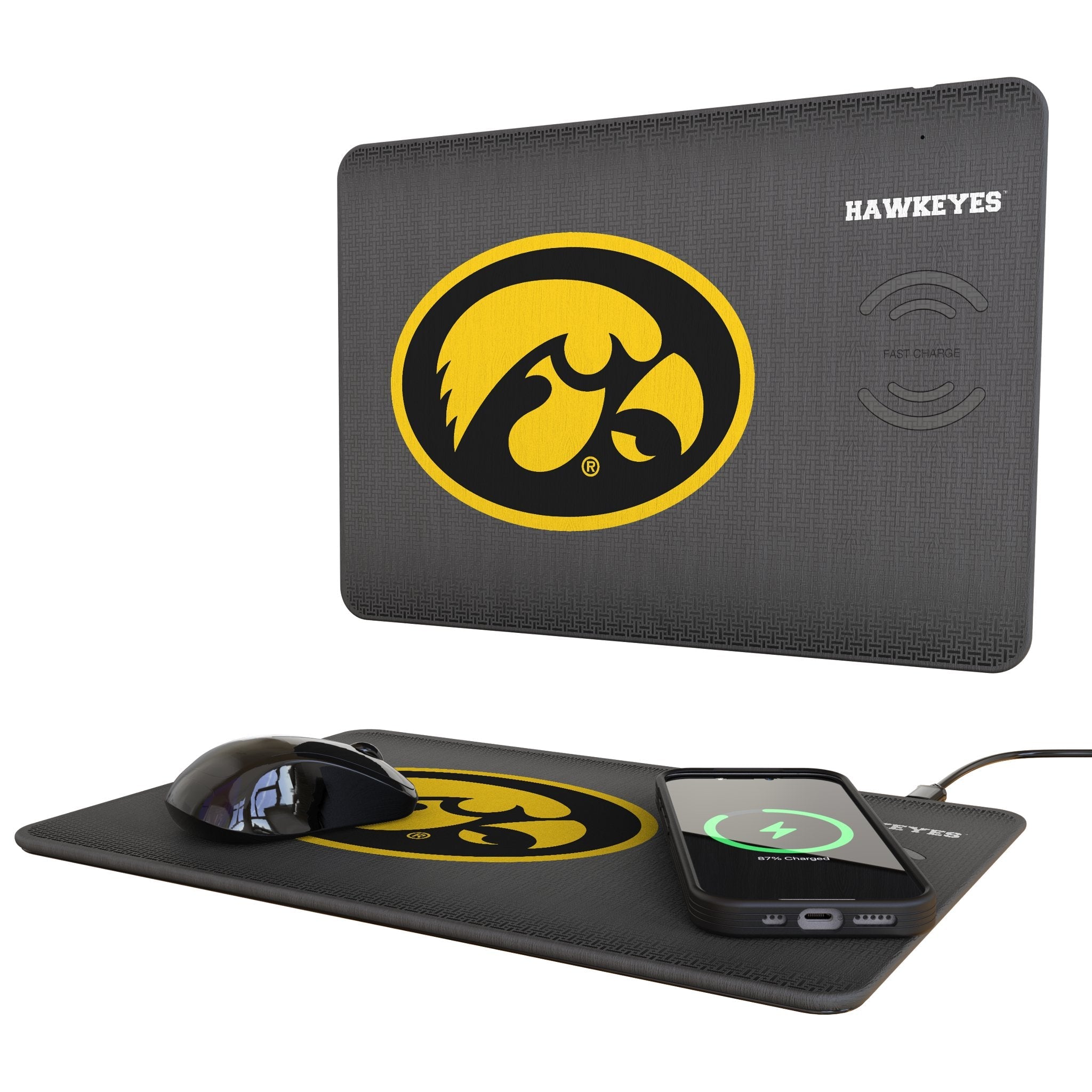 University of Iowa Hawkeyes Linen 15-Watt Wireless Charger and Mouse Pad 1