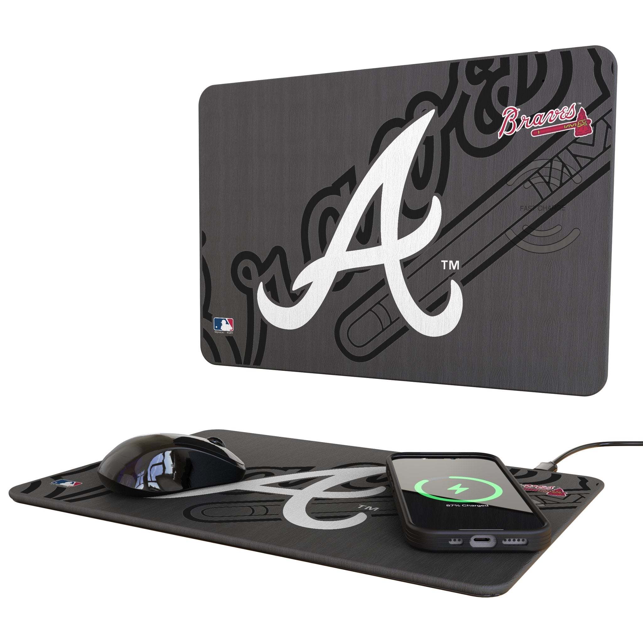 Atlanta Braves Monocolor Tilt 15-Watt Wireless Charger and Mouse Pad 1