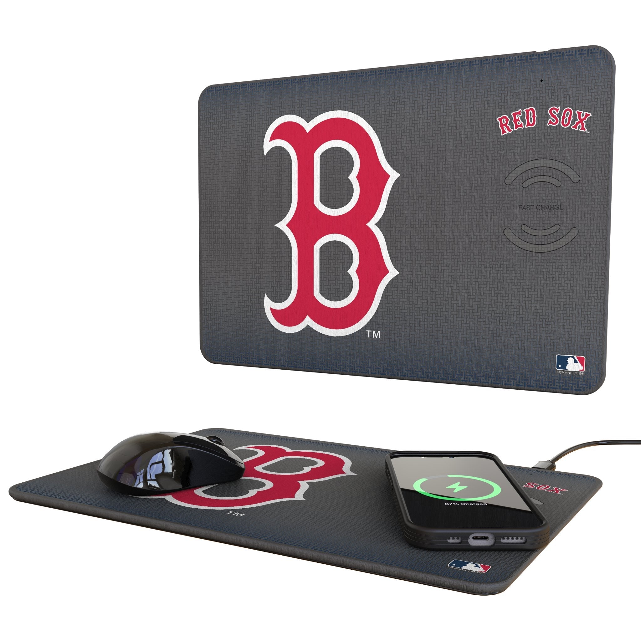 Boston Red Sox Linen 15-Watt Wireless Charger and Mouse Pad